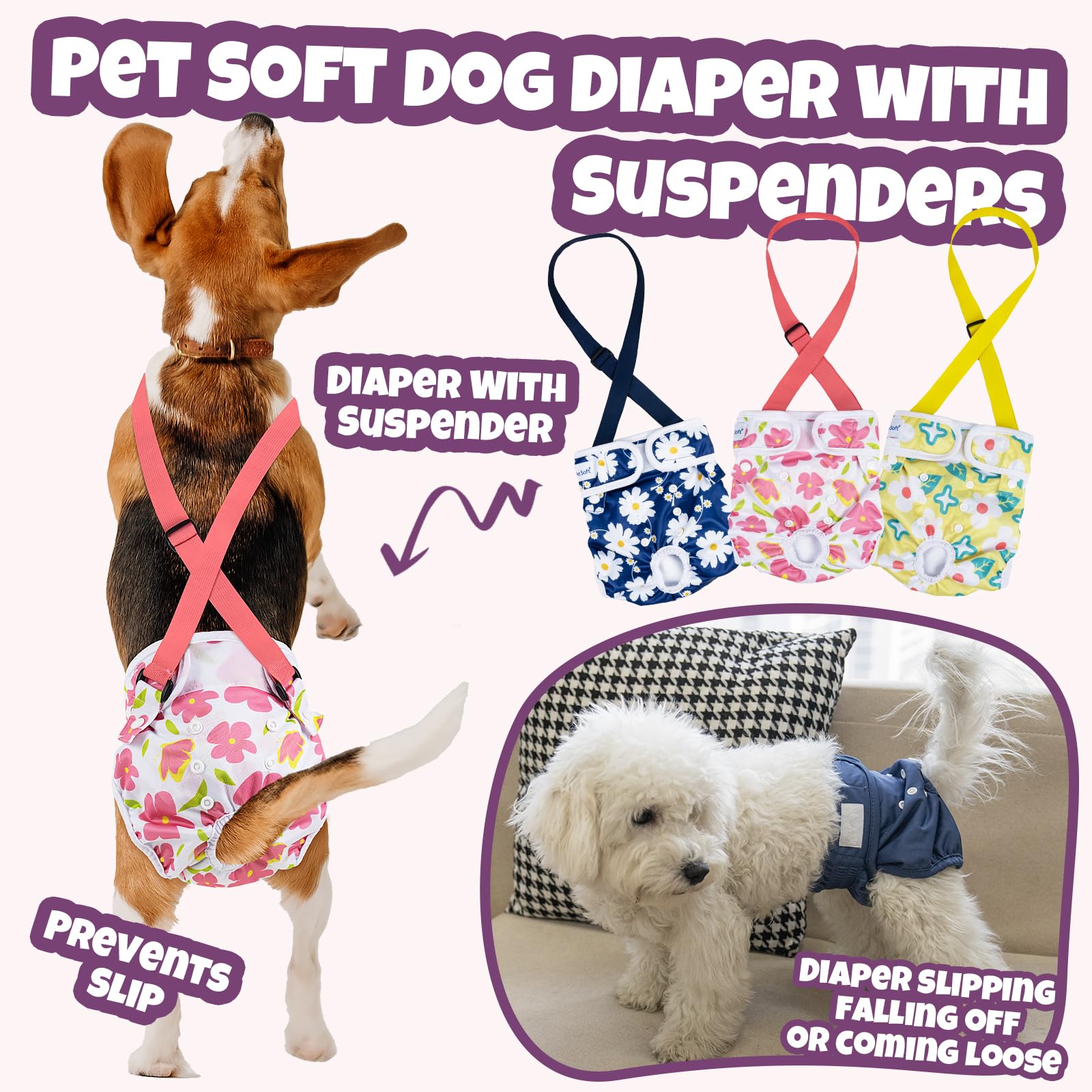 Pet Soft washable dog diapers material designed for reuse and cost-effective care.