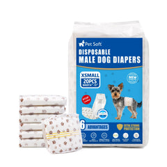 Pet Soft dog diapers wrap with brown paw pattern provides leak protection.