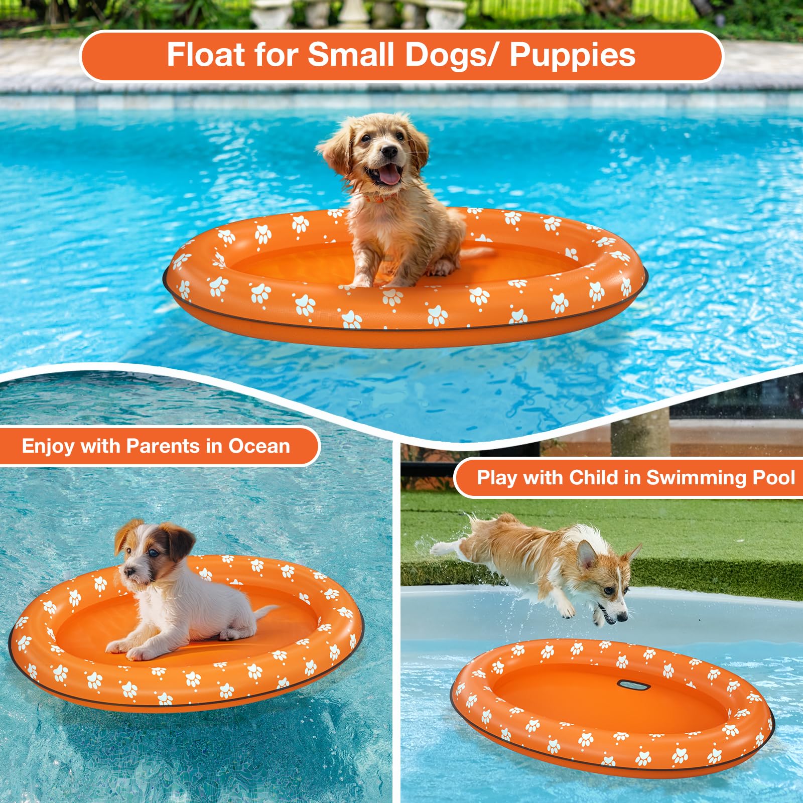 Pet Soft Dog Float Raft fabric-detail with doggy print.