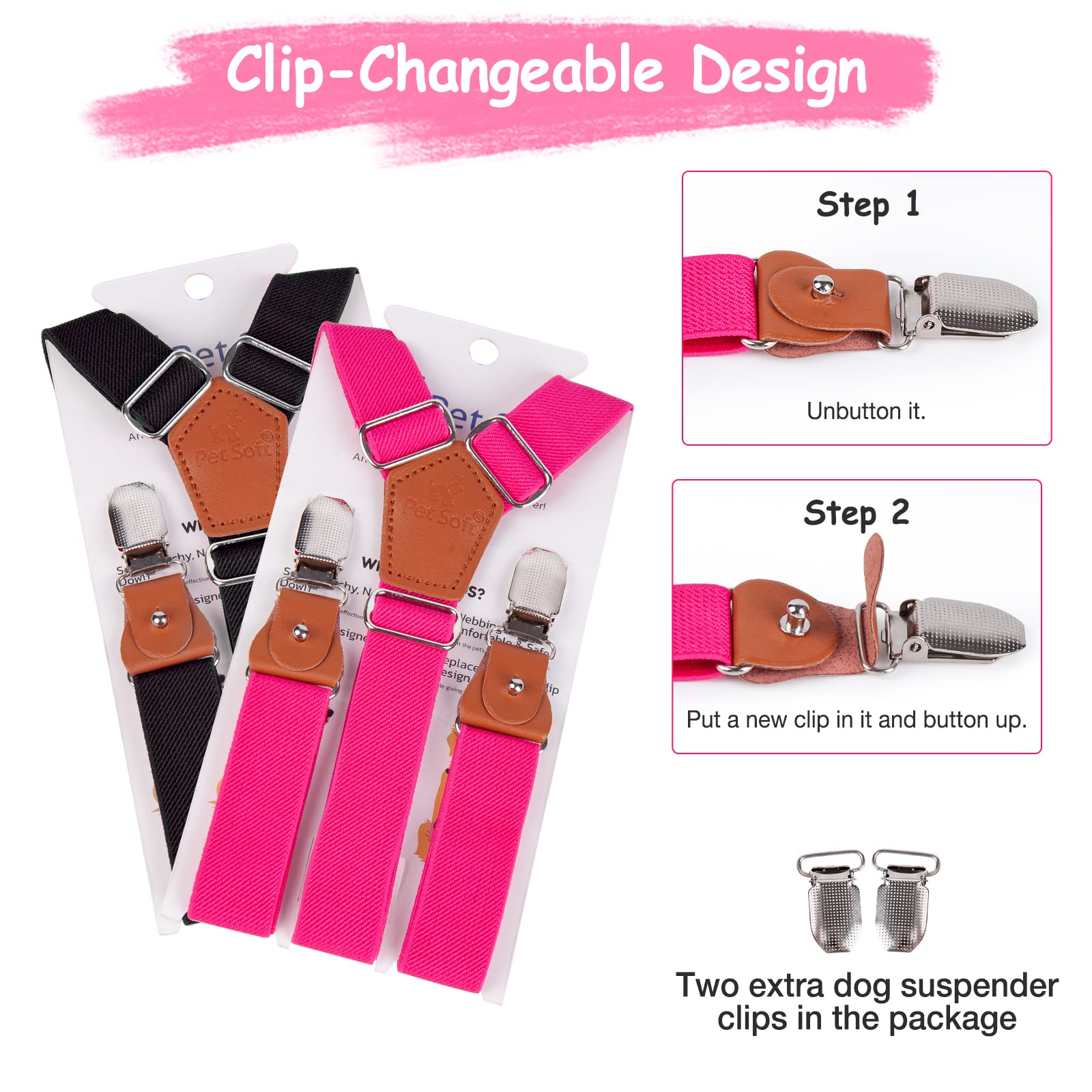 Pet Soft size-fit demo illustrates three-size options for comfortable coverage.