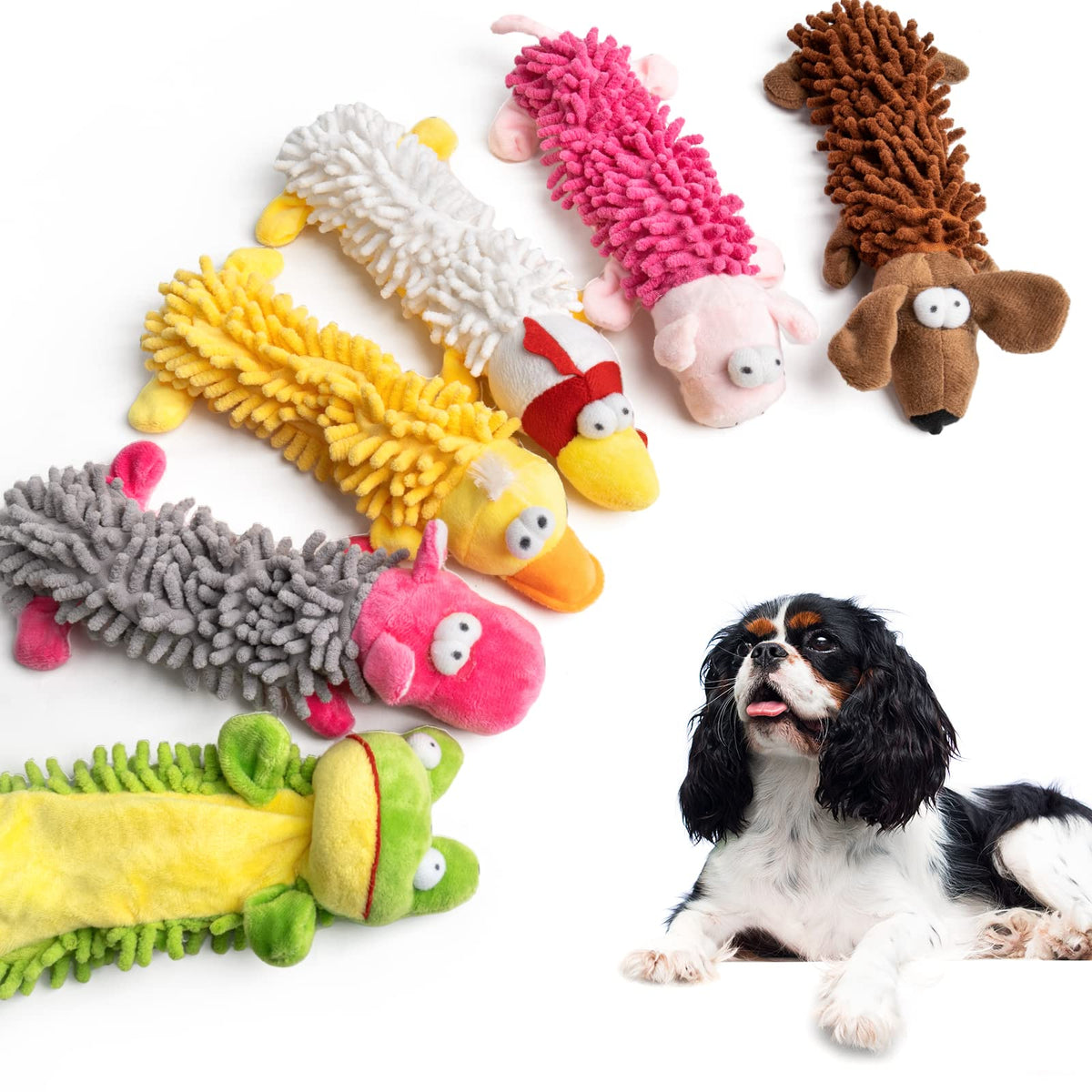 Pet Soft dog toys squeaky pack 6 animals for interactive play and engagement.