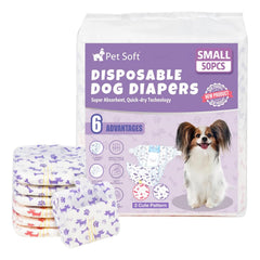 Pet Soft female dog diapers pack front view for quick sizing and selection.