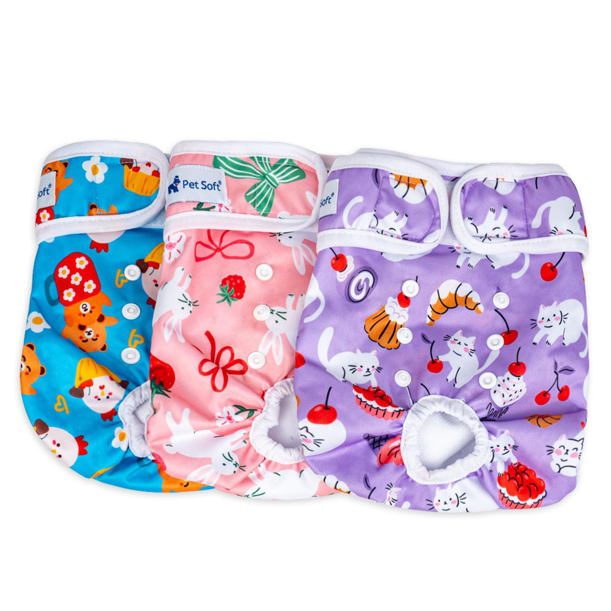 Pet Soft female dog diapers size guide helps ensure a precise, comfortable fit.