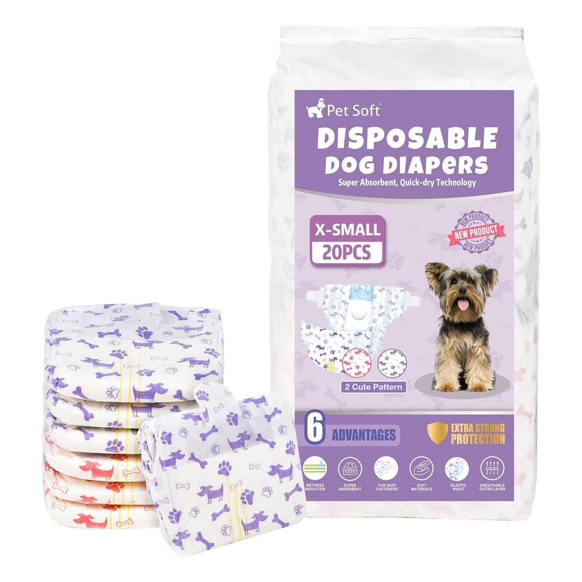 Pet Soft female dog diapers with wetness indicator help you know when to change.