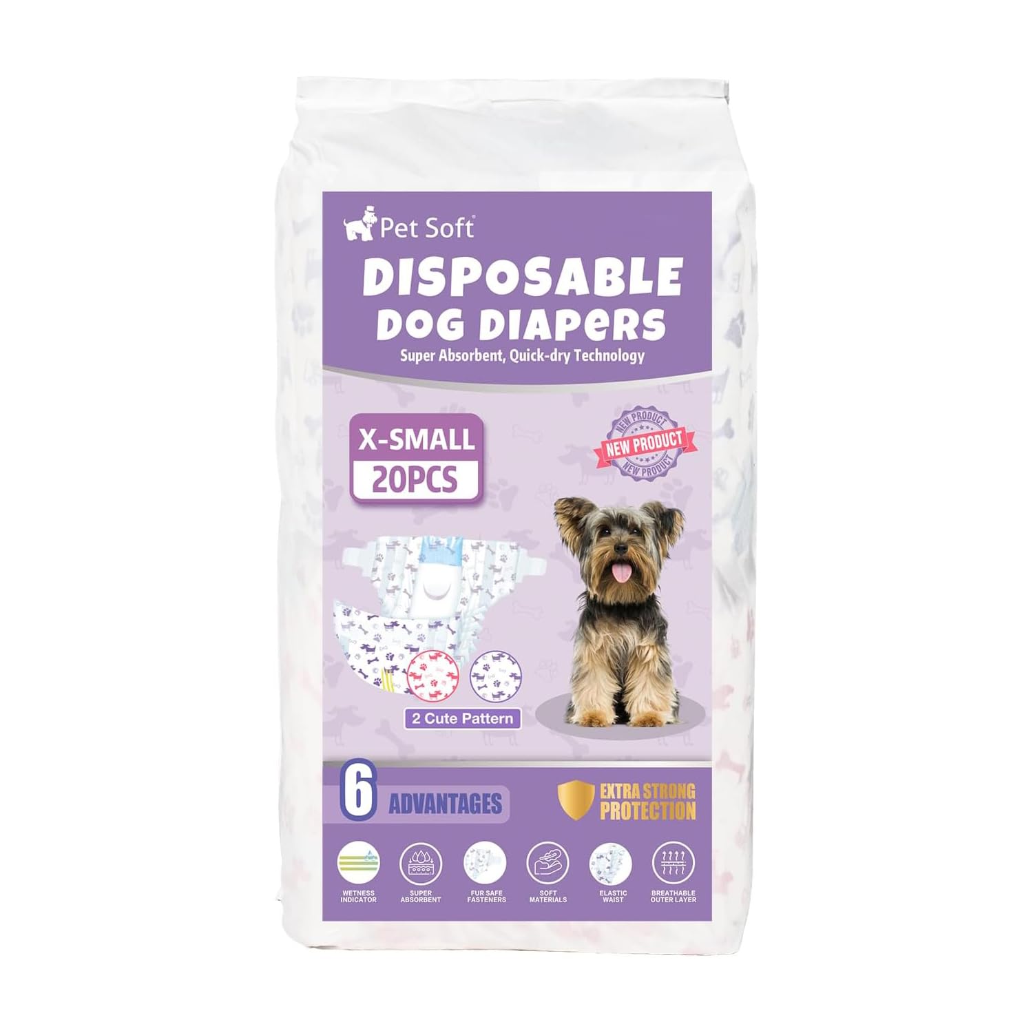 Pet Soft floor-protecting diapers prevent stains on carpets and wood.