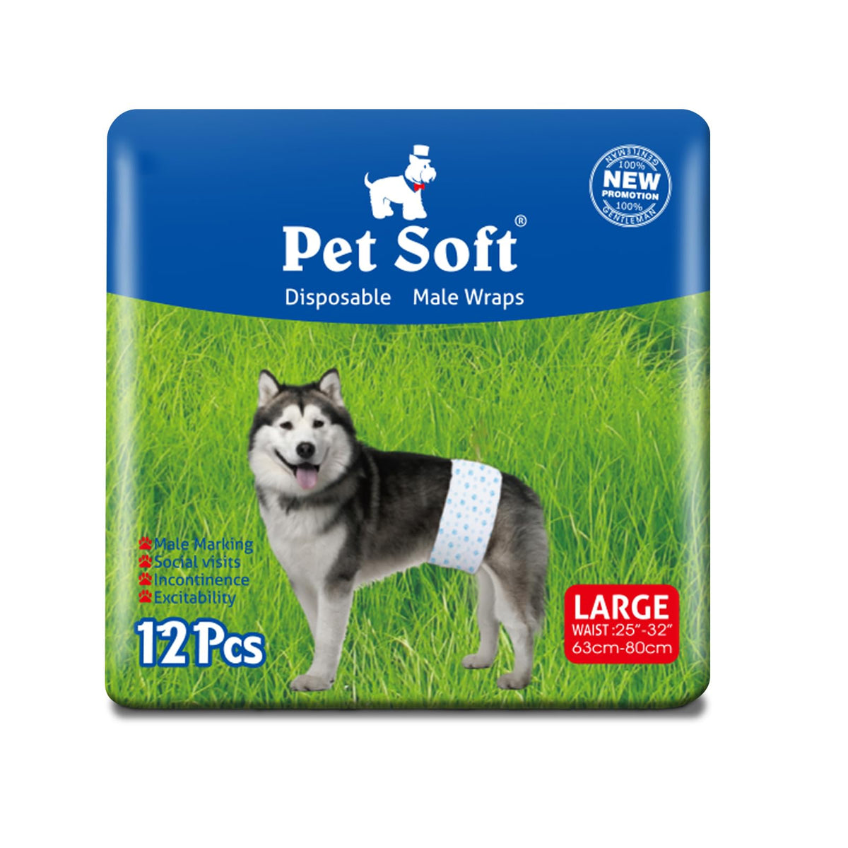 Pet Soft panales para perro macho grande en empaque práctico.
