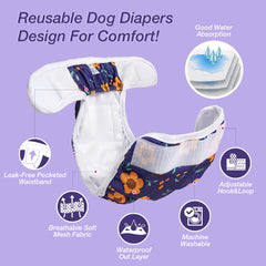 Pet Soft washable female diapers 3-pack with flower patterns for daily wear