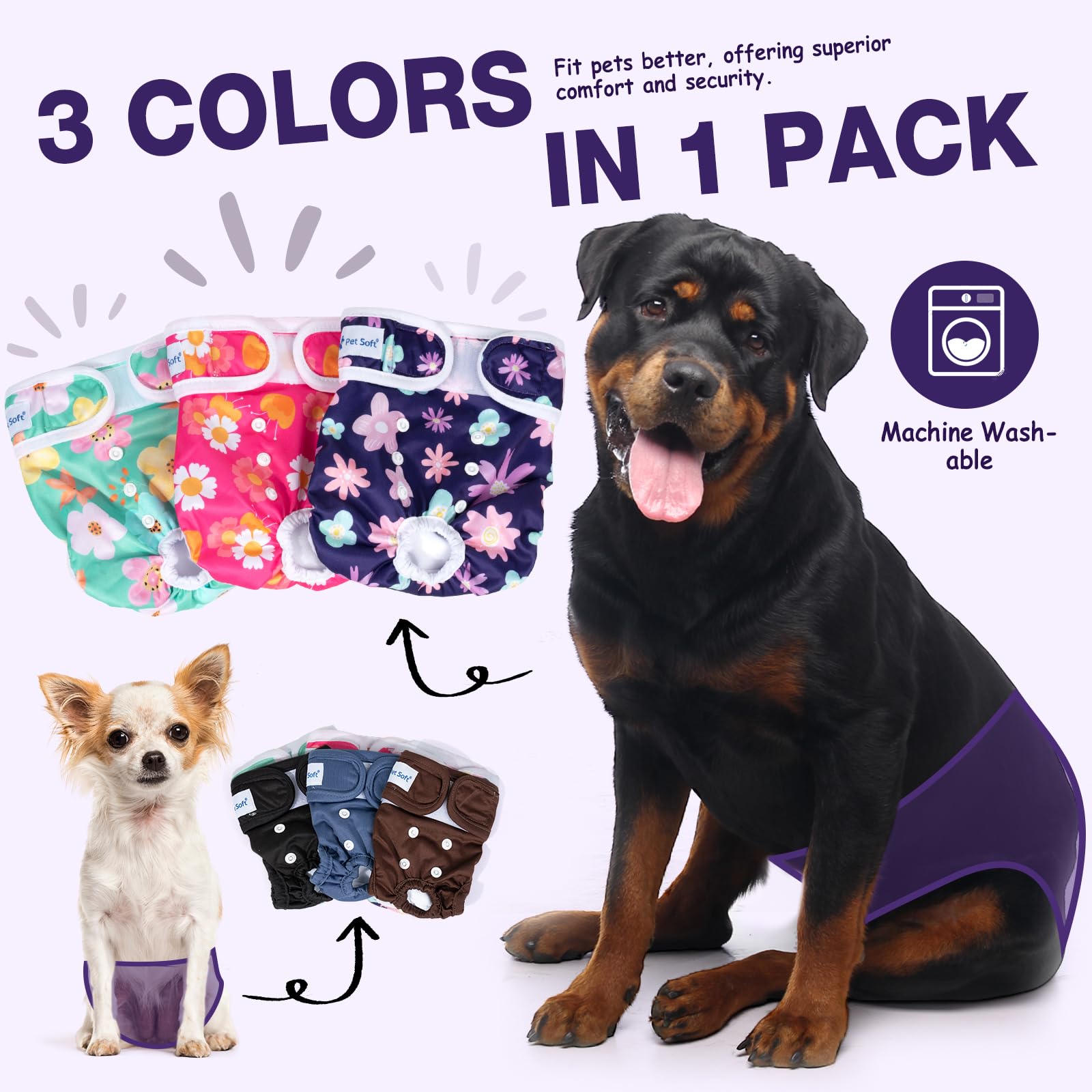 Pet Soft Washable Female Diapers Bloom patterns pack, closed design keeps dogs clean and dry