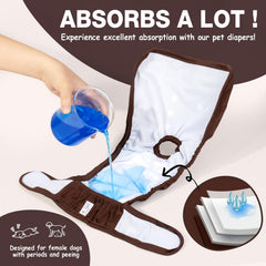 Pet Soft Washable Female Diapers on a small dog demonstrate snug fit.