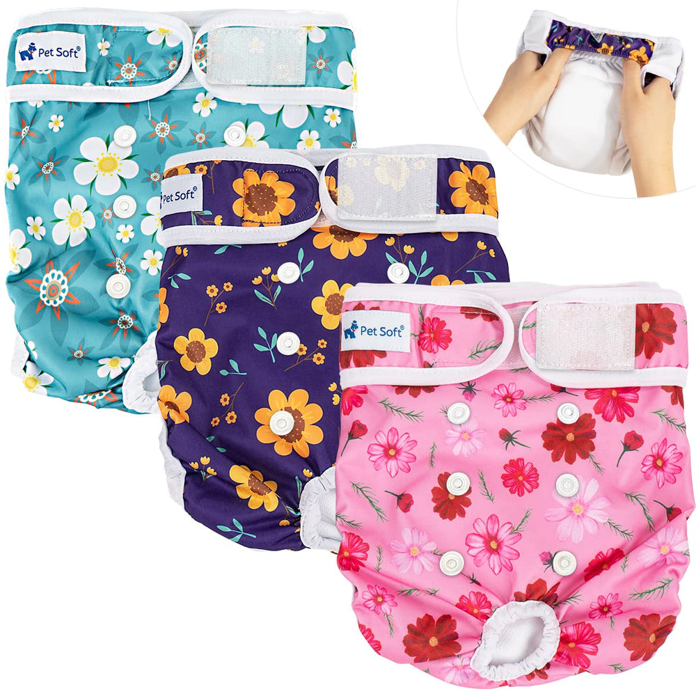 Pet Soft washable female dog diapers package view highlighting reusable design for multiple pets