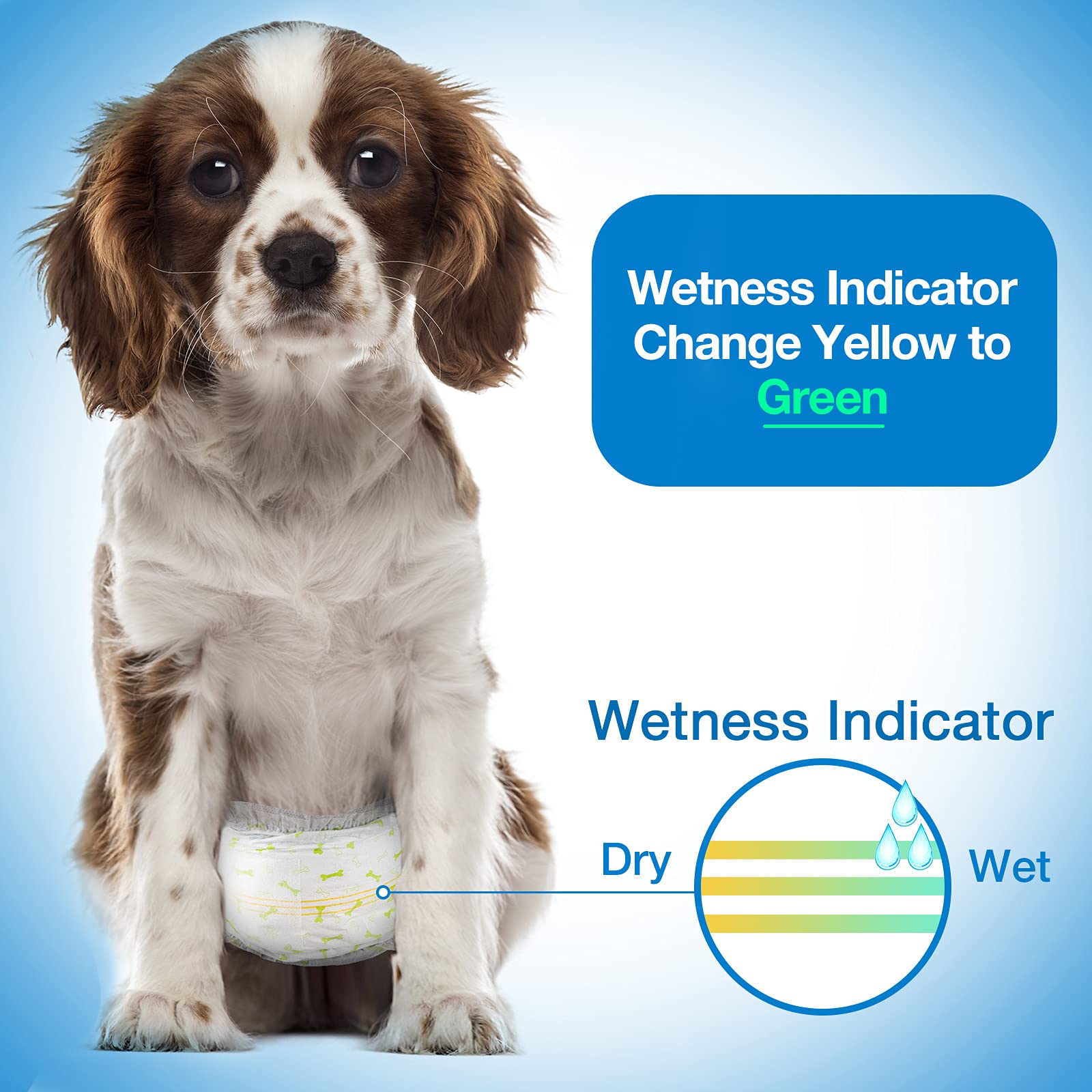 Pet Soft wetness indicator color changes to signal replacement