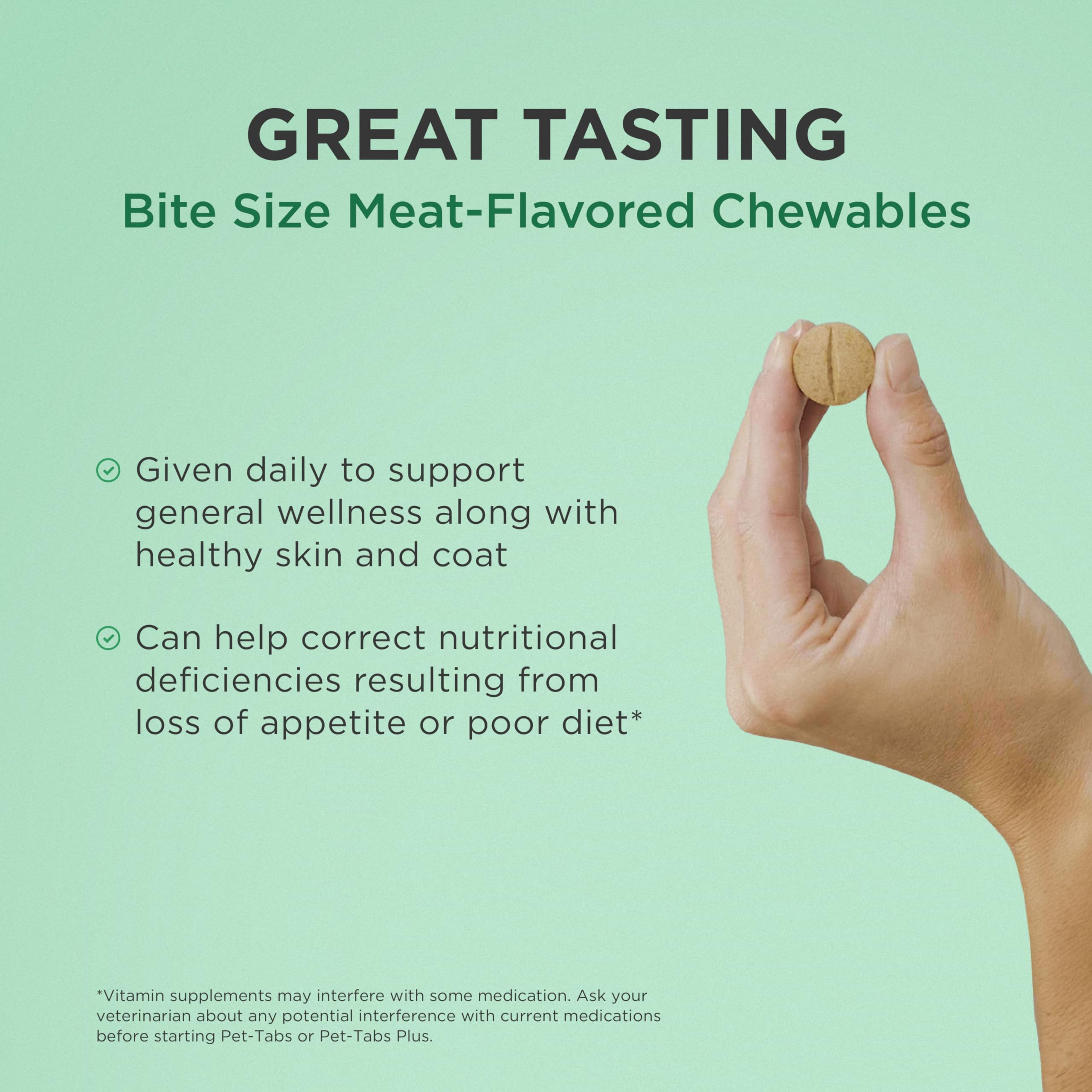 Pet-Tabs tablet crumbled over food demonstrates easy daily dosing.