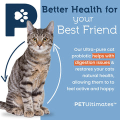 Pet Ultimates Probiotics 20-Species Label highlights diverse bacteria for gut balance.