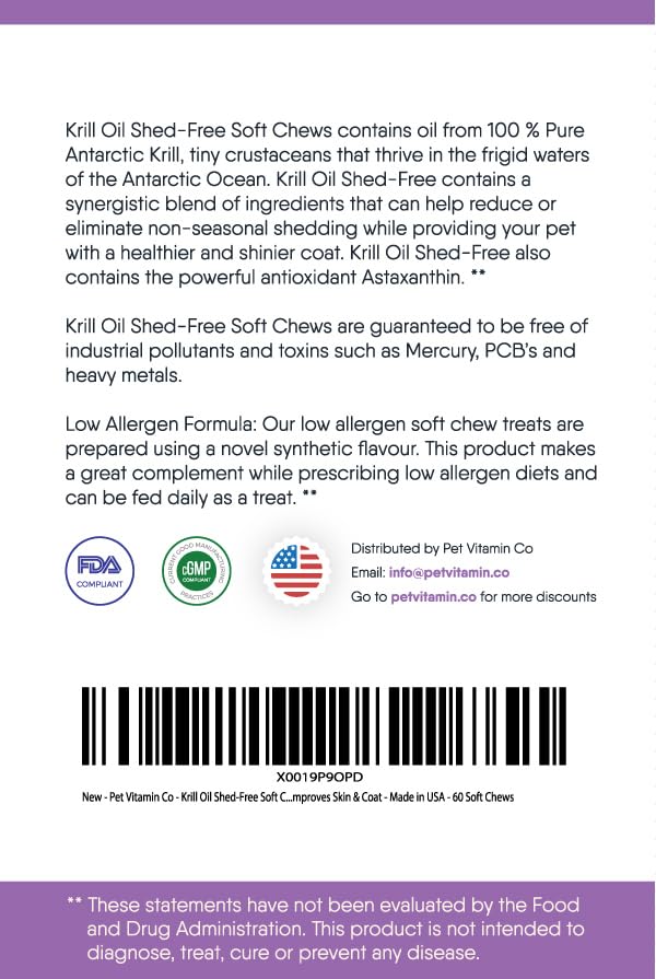 Pet Vitamin Co Krill Oil Soft Chews support healthier skin and coat in dogs.