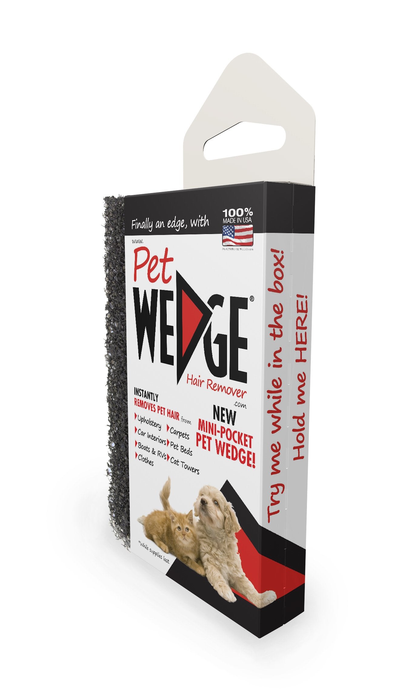 Pet Wedge upholstery-cleanup — effective fur removal from furniture fabrics.