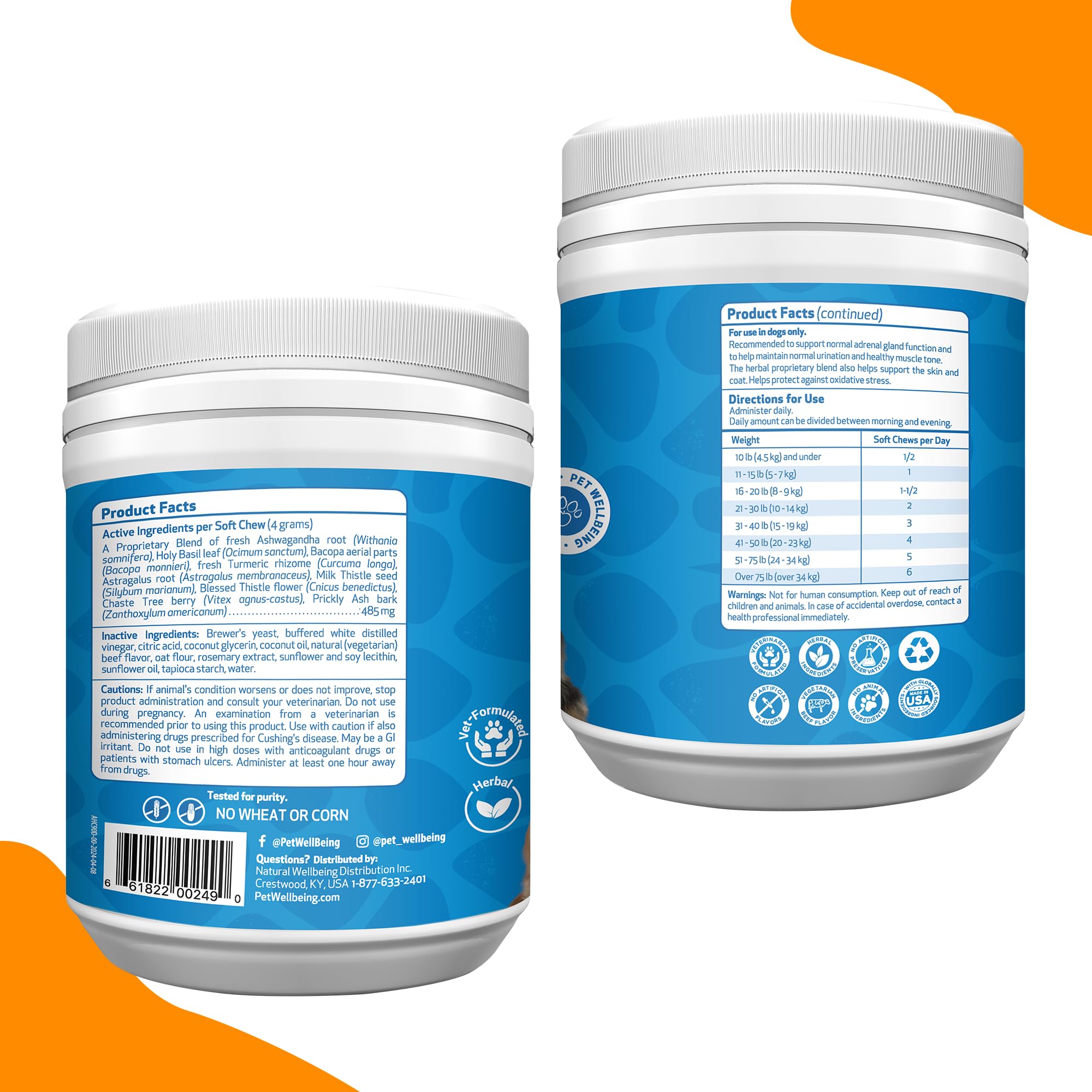 Pet Wellbeing Adrenal Harmony Chewies dog profile image suggests daily use for balanced energy.