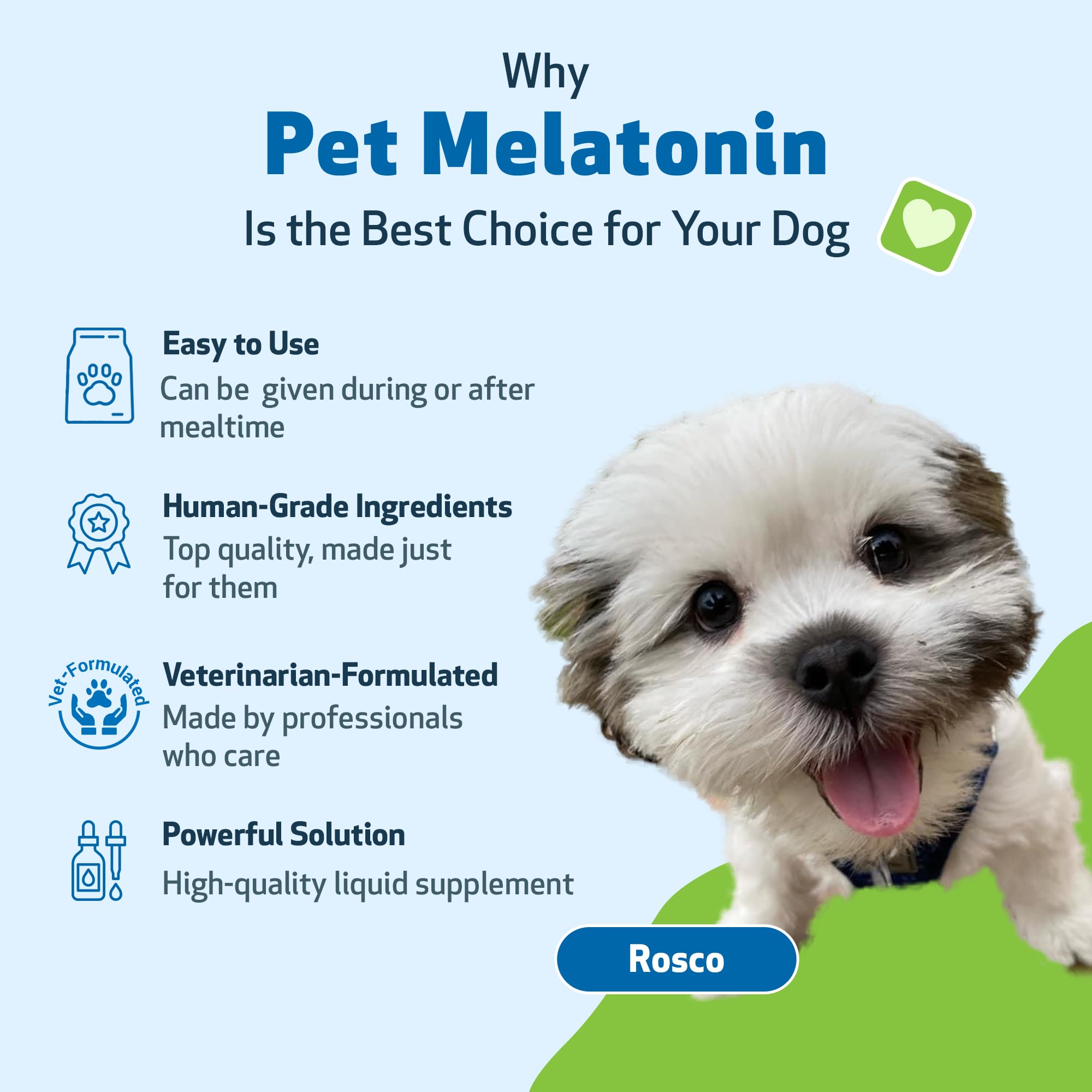 Pet Wellbeing dog-sleep-routine image suggests vet-formulated support for circadian rhythm balance.