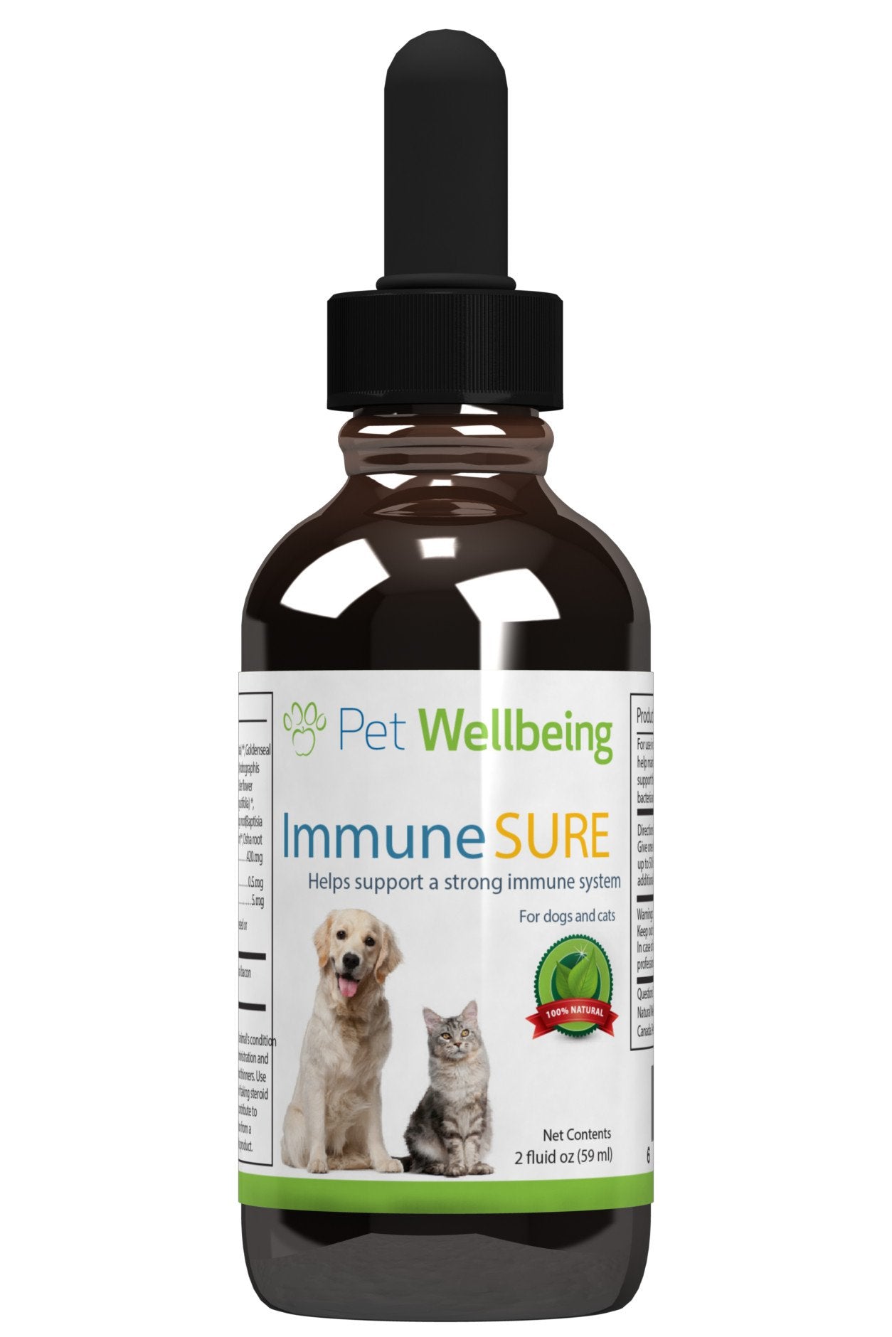 Pet Wellbeing Immune Sure dog bottle highlights vet-formulated immunity support.