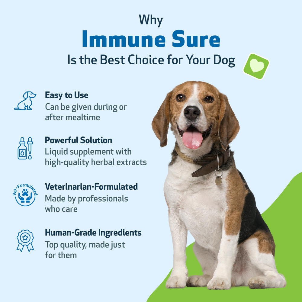 Pet Wellbeing Immune Sure vet-formulated badge signals trusted, professional care.