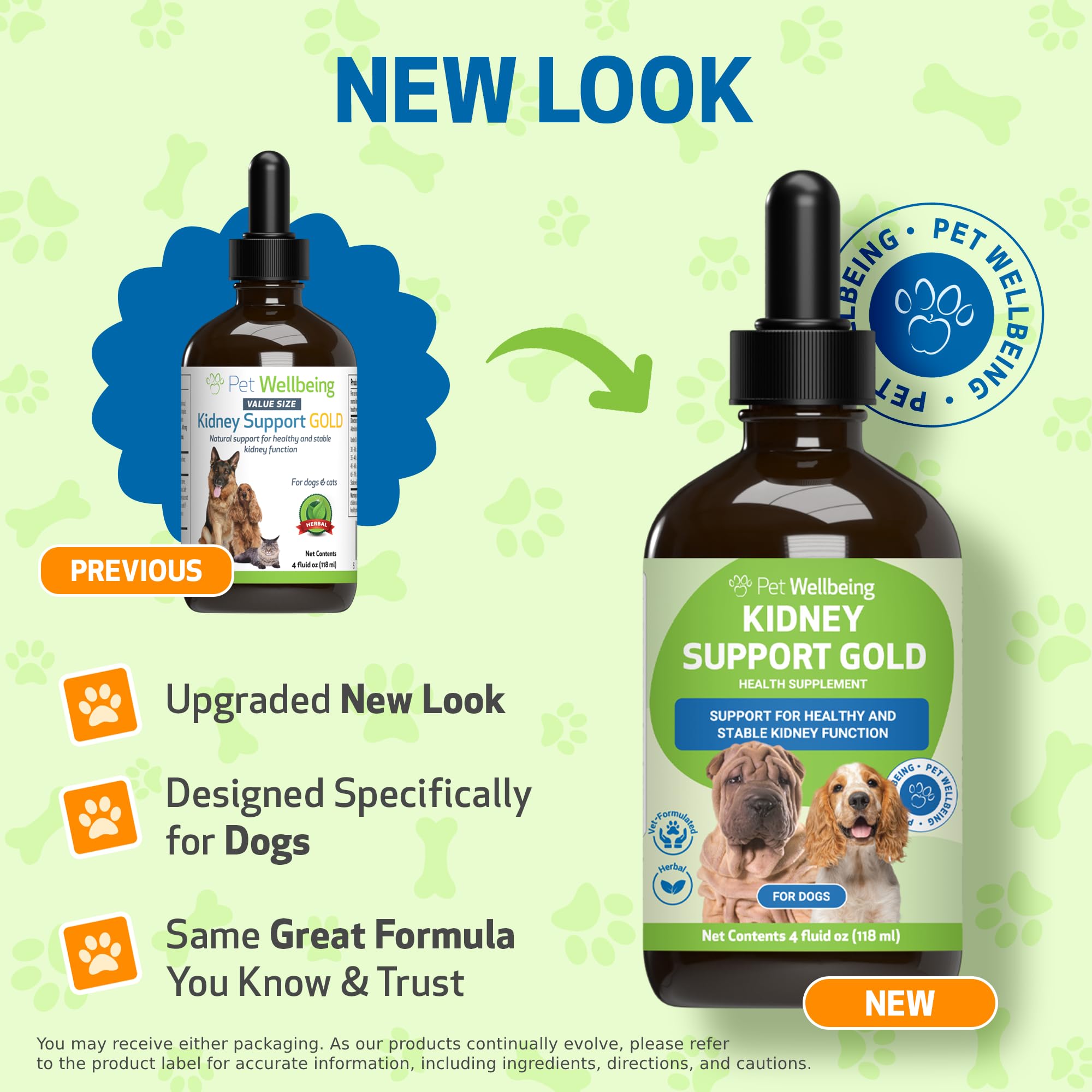 Pet Wellbeing Kidney Support Gold dog energy on walk—potential vitality support.