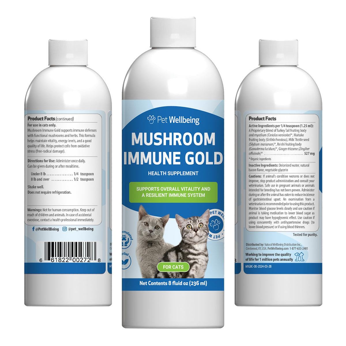 Pet Wellbeing Mushroom Immune Gold bottle closeup highlighting immune-support potential.
