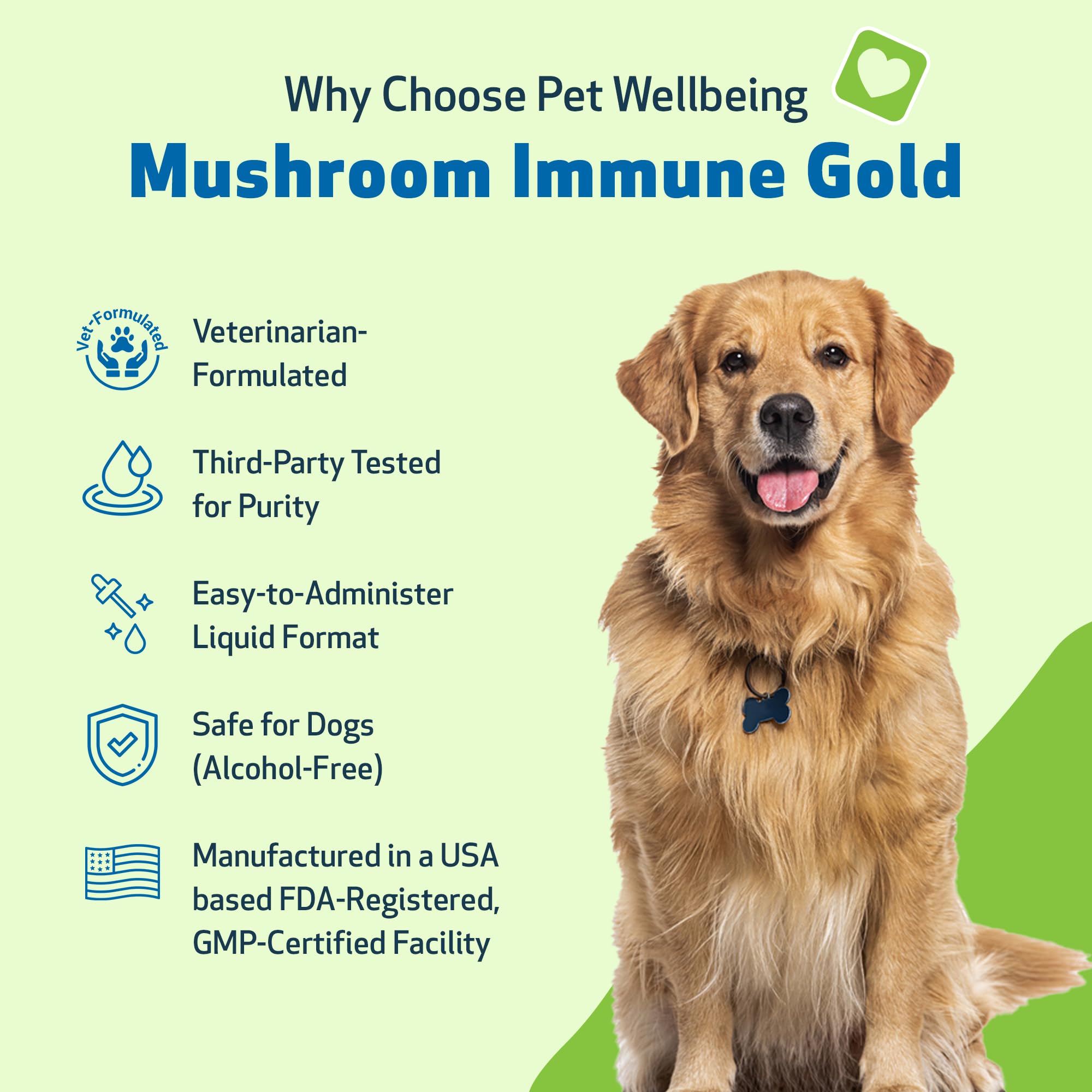 Pet Wellbeing Mushroom Immune Gold liquid dropper enabling easy dosing
