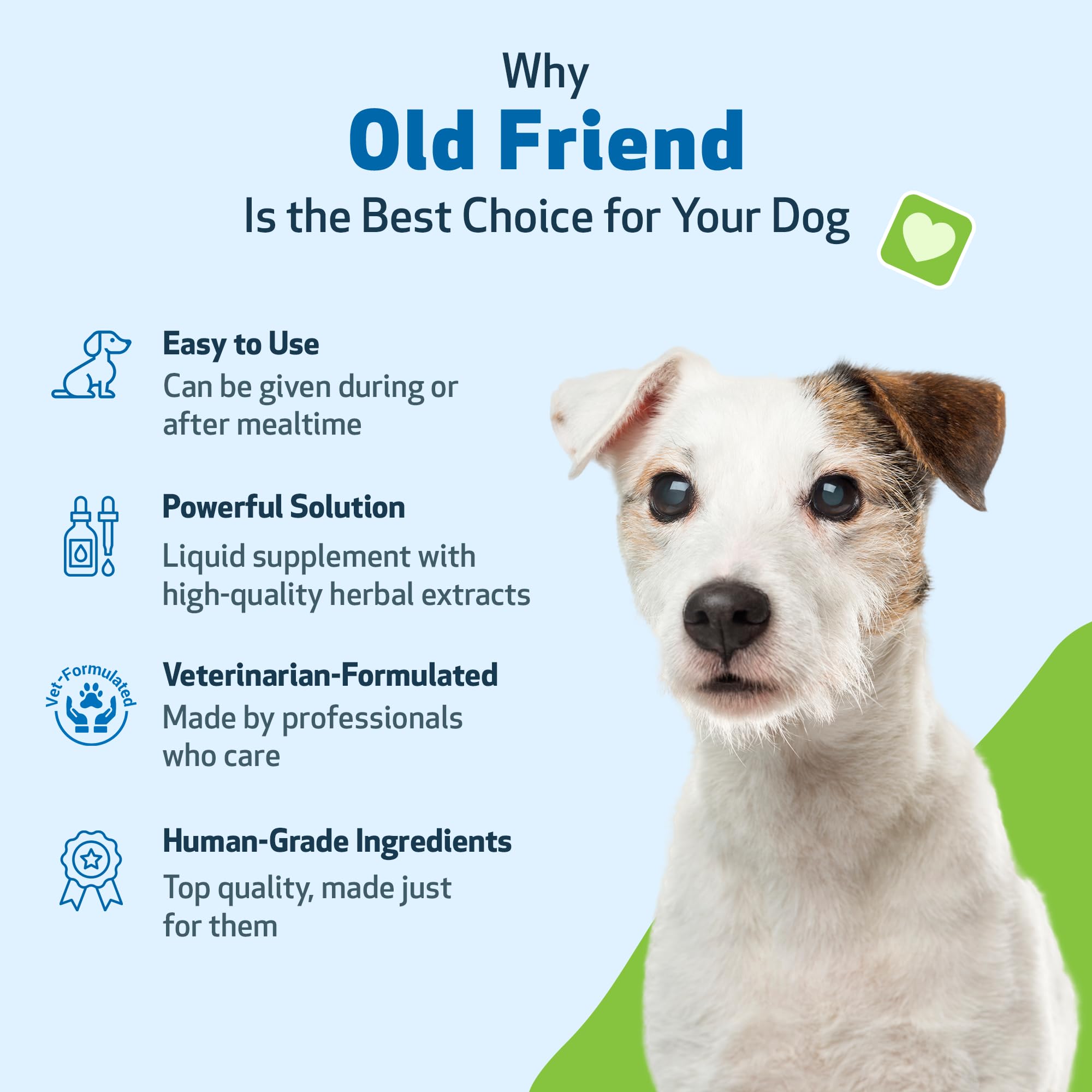 Pet Wellbeing Old Friend ingredients alfalfa and reishi herbal blend for vitality.
