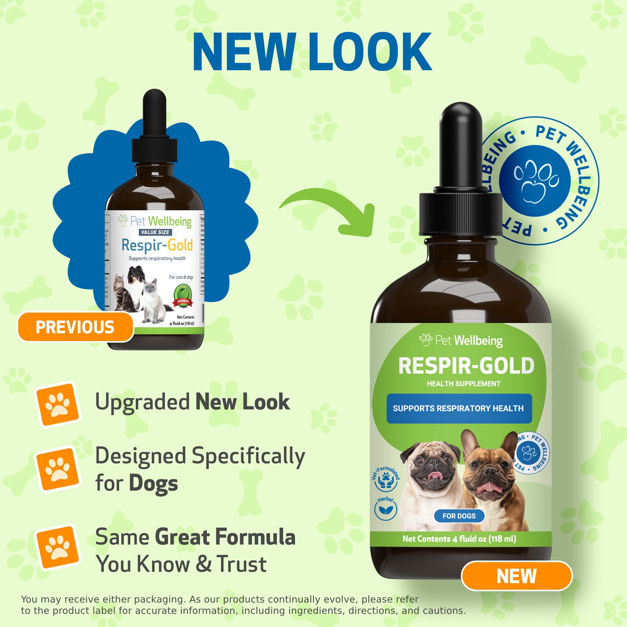 Pet Wellbeing Respir-Gold bottle pour demonstrates easy dosing for quick canine respiratory comfort.