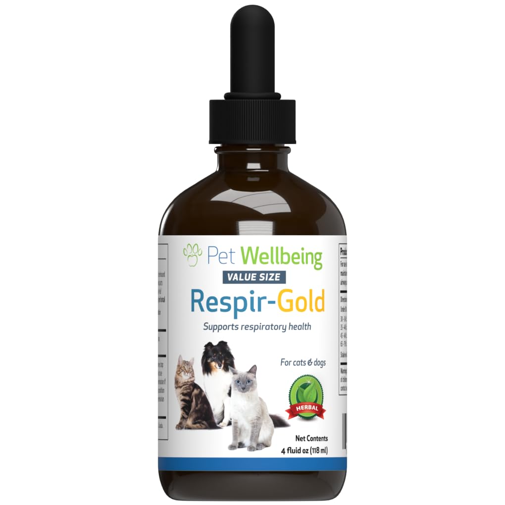 Pet Wellbeing Respir-Gold for Cats bottle showing herbal formula for open airways