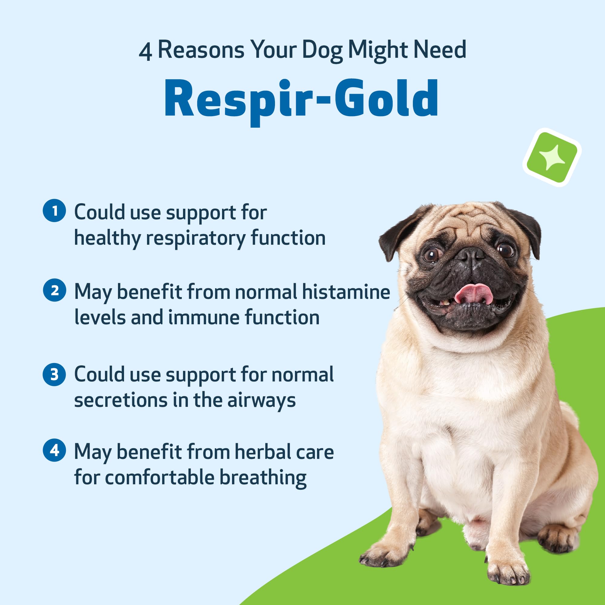 Pet Wellbeing Respir-Gold liquid dropper offers fast-absorption delivery for targeted lung support.