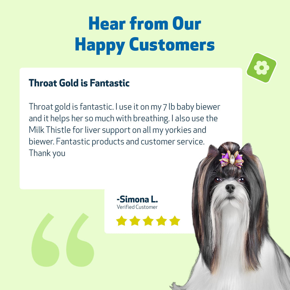 Pet Wellbeing Throat Gold packaging 2oz bottle highlights compact herbal support