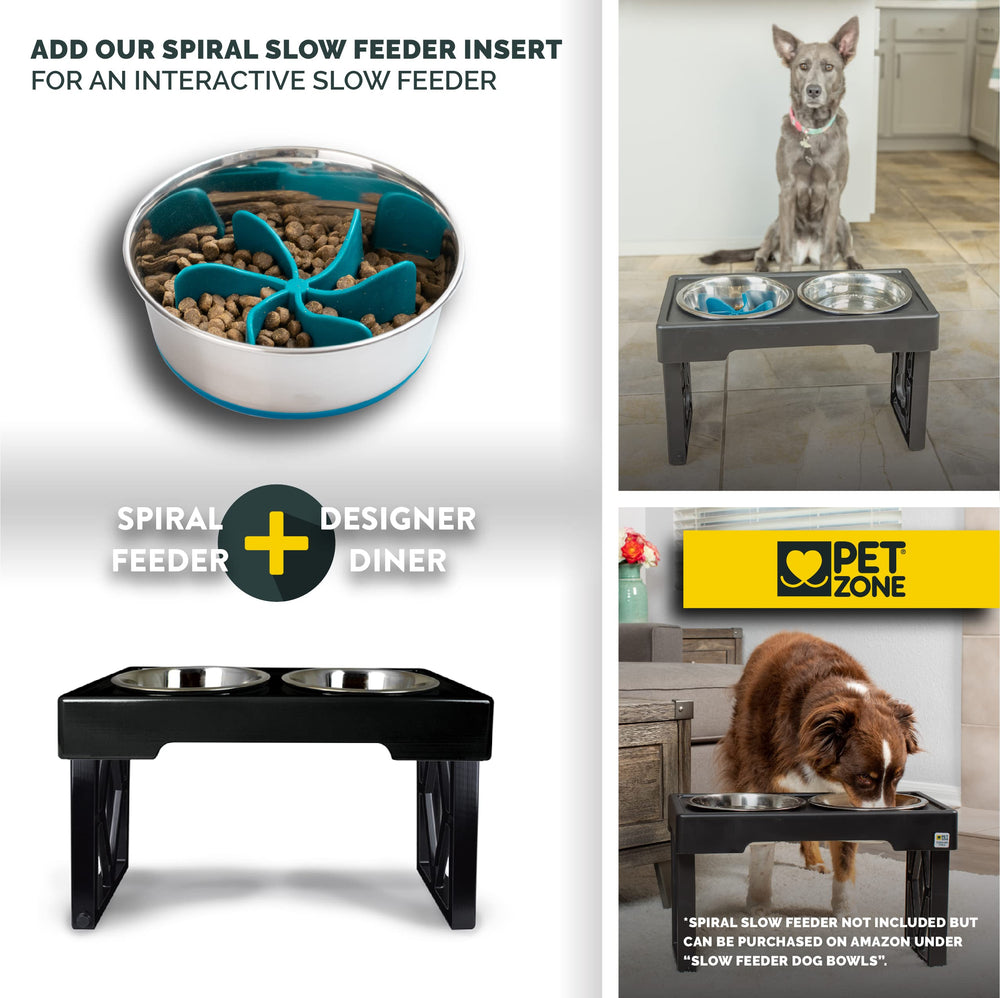 Pet Zone Designer Diner stand 8-inch: ideal height for medium dogs.
