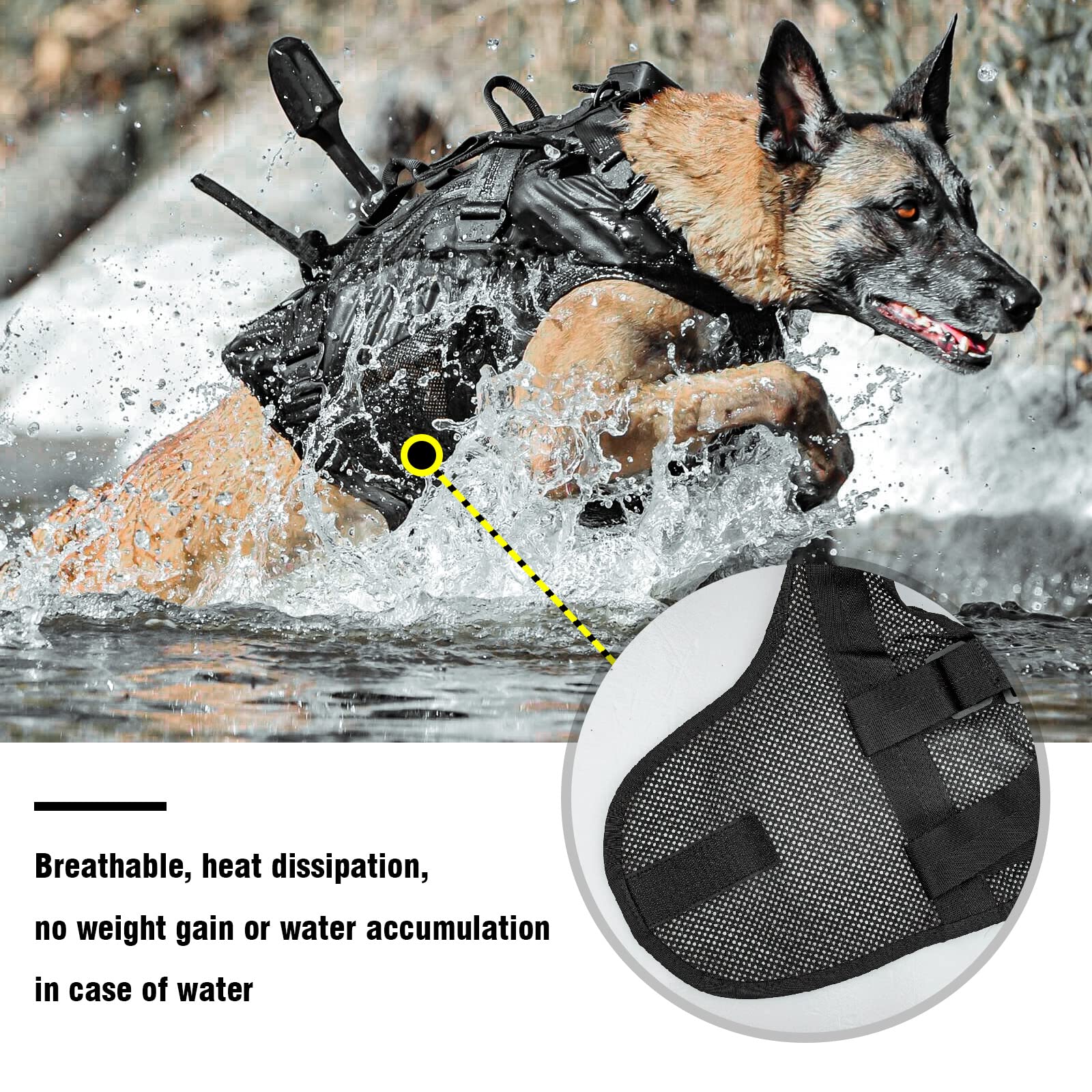 PETAC GEAR large-breed harness with adjustable fit for comfort.