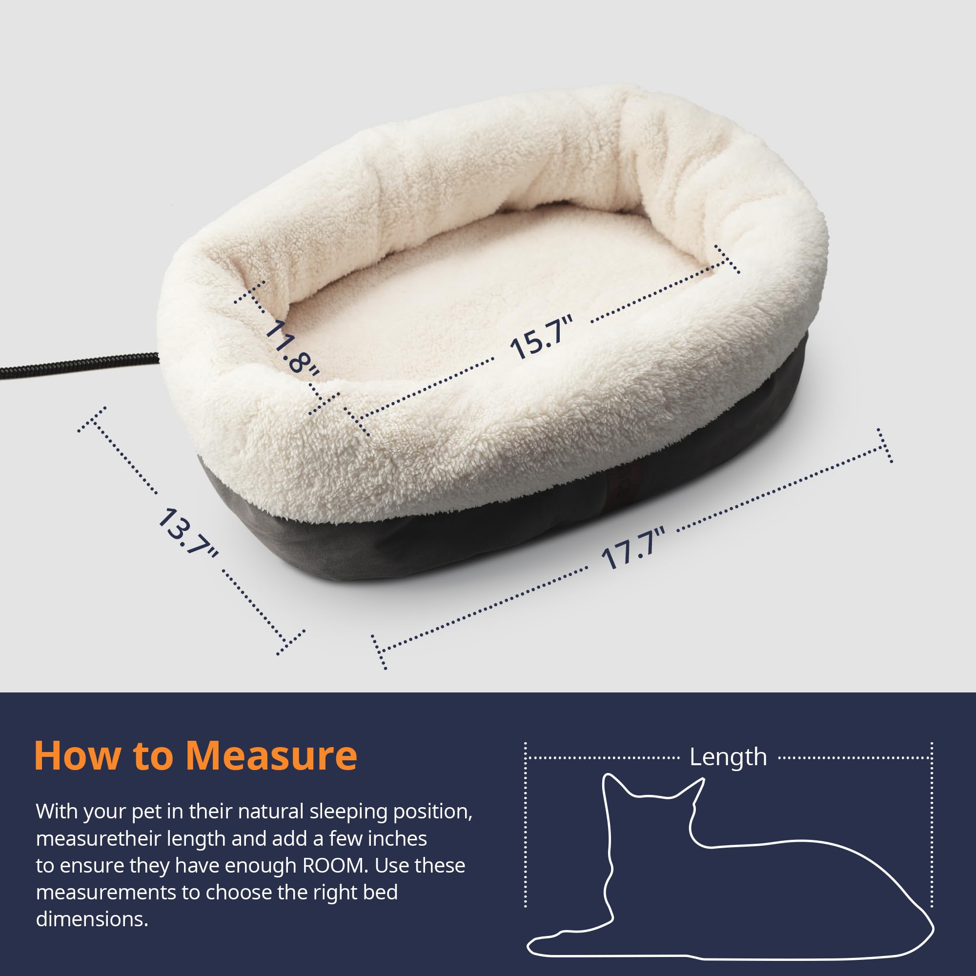 Petace bed includes removable heating pad for all-season use.