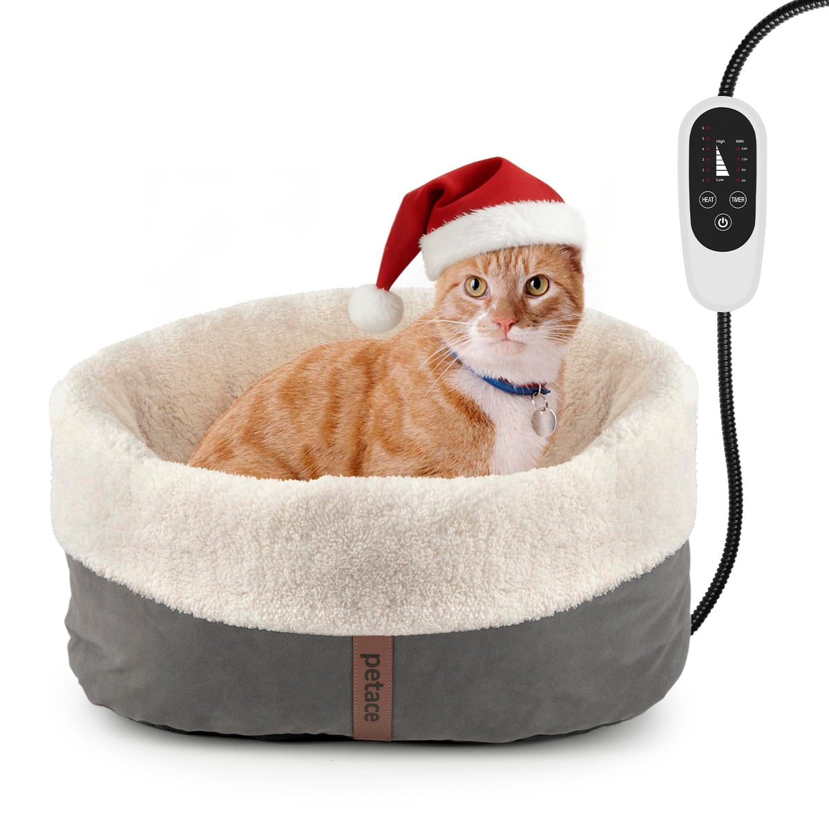 Petace Heated Cat Bed with soft suede fabric delivering cozy warmth.