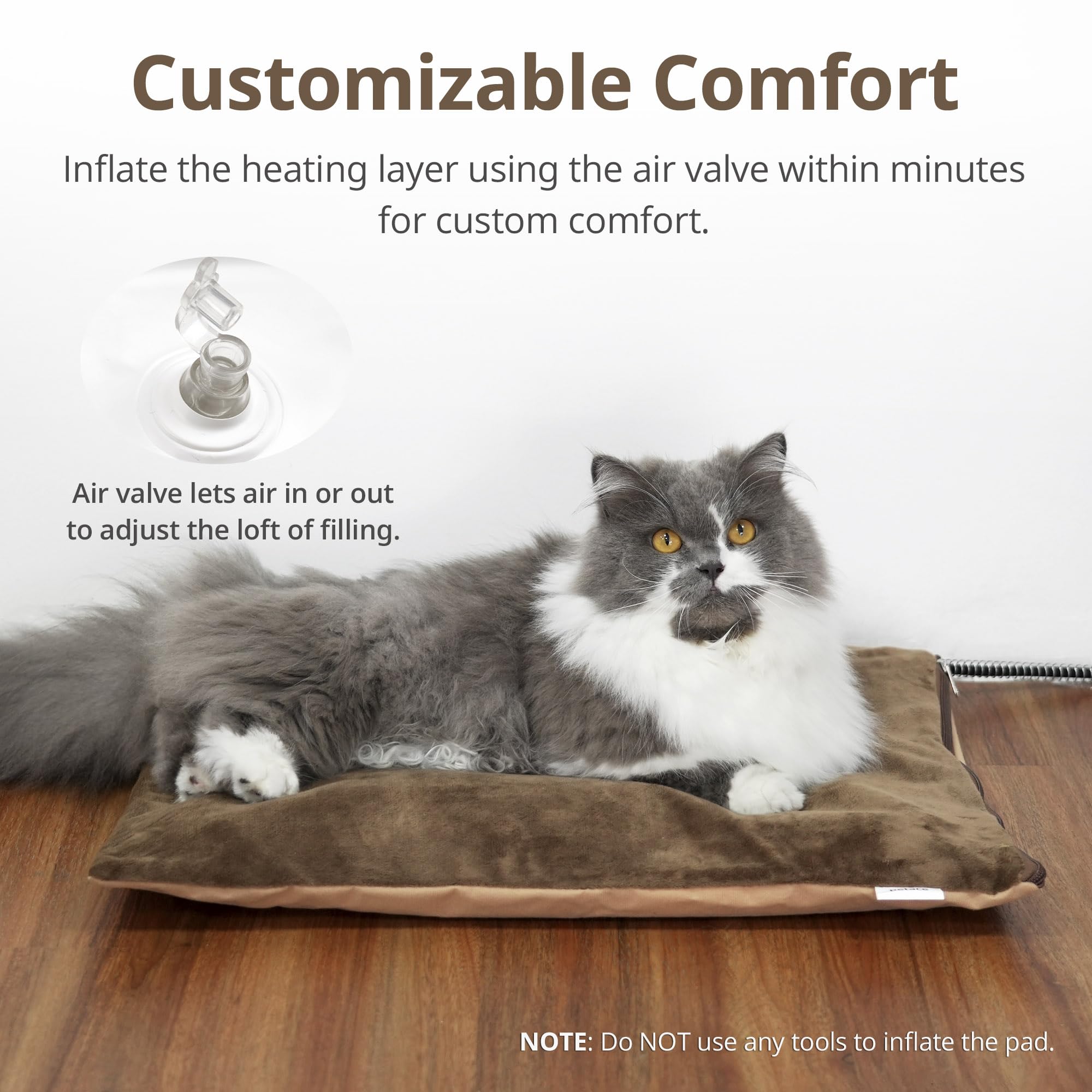 Petace inner pad air valve loft adjustment close up for comfort