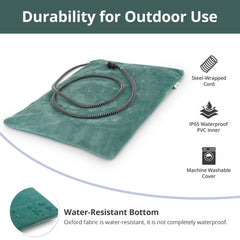 Petace Outdoor Heated Cat Bed cord close-up highlights steel-wrapped 5.6 ft power cord.