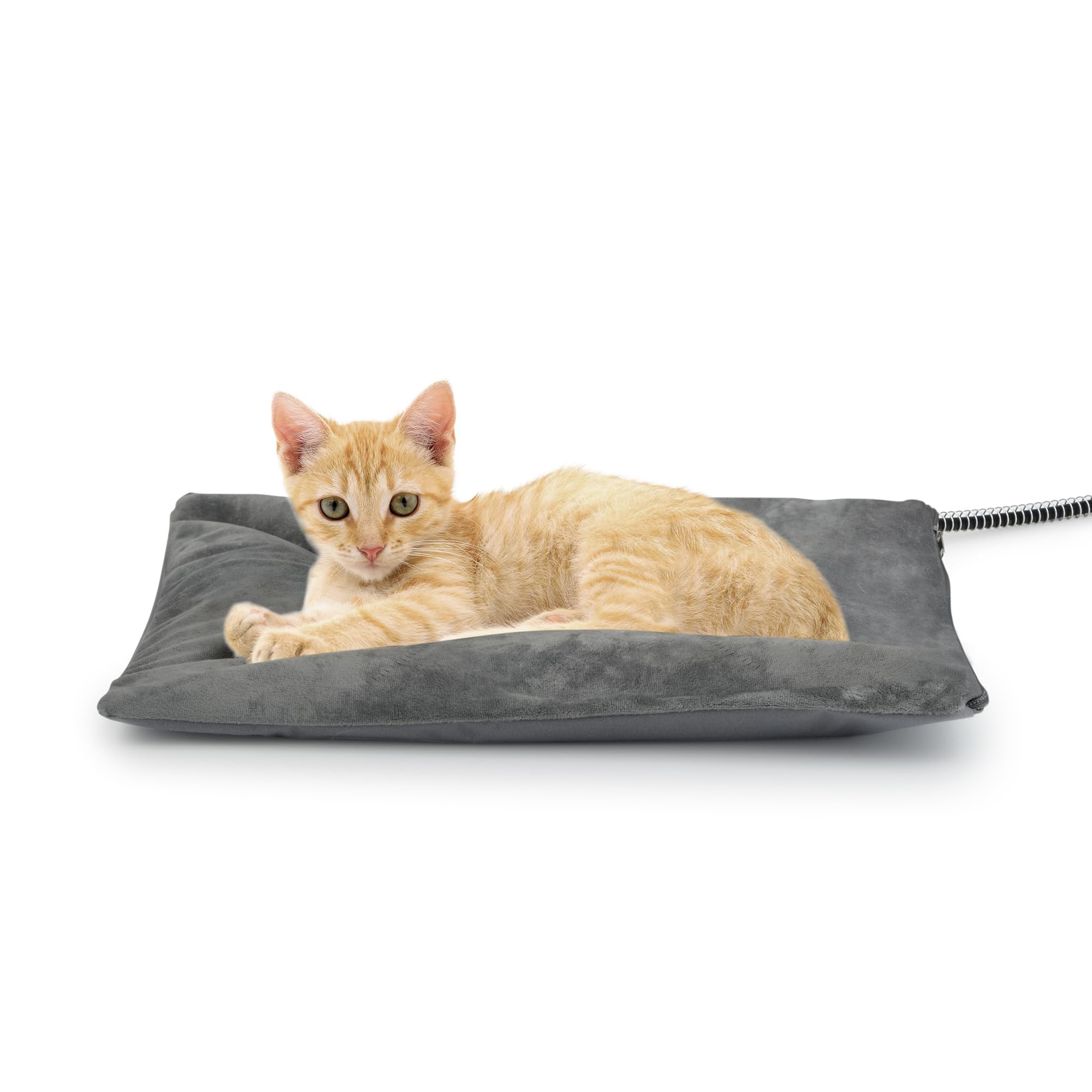 Petace outdoor heated cat bed with removable cover for easy cleaning.