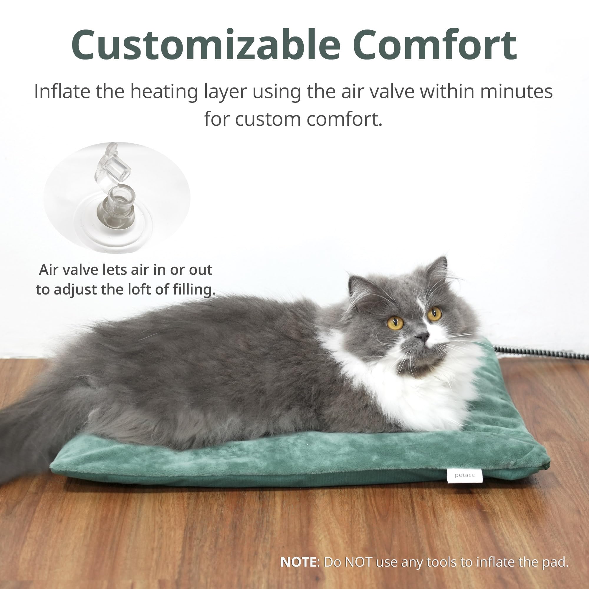 Petace outdoor heated cat bed steel-wrapped cord close-up highlights durable outdoor power.