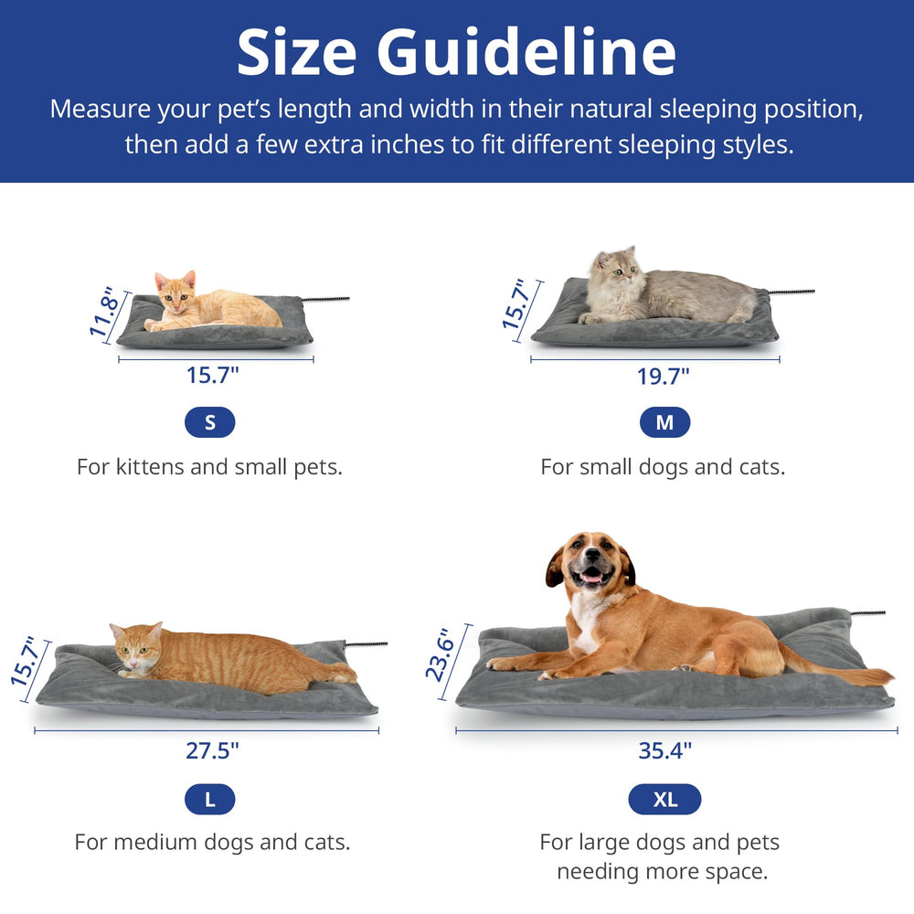 Petace Outdoor Heated Cat Bed warming graphic illustrating auto warmth adjustment