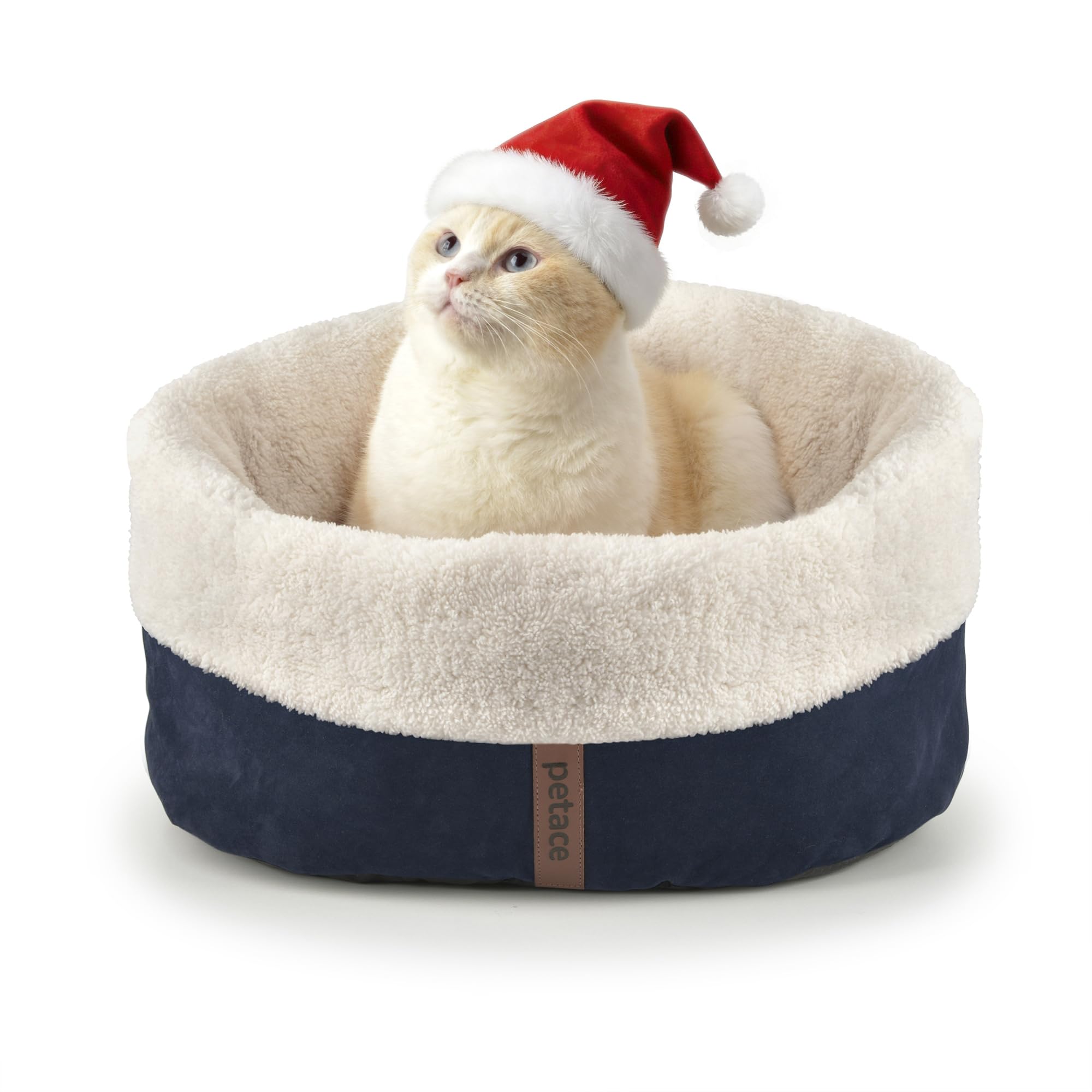 Petace Self Warming Bed blue front view shows cozy warmth and compact size