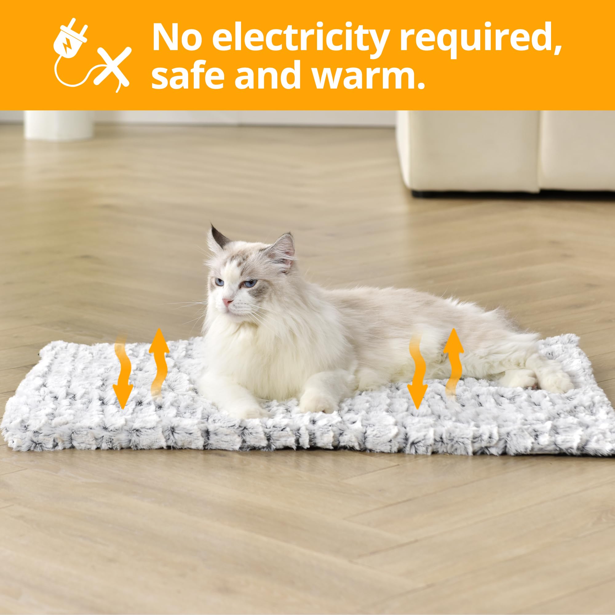 Petace self warming bed on floor with pet snuggling for warmth