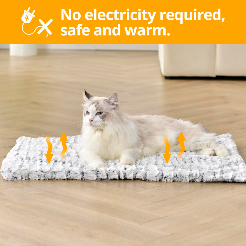Petace self warming bed on floor with pet snuggling for warmth
