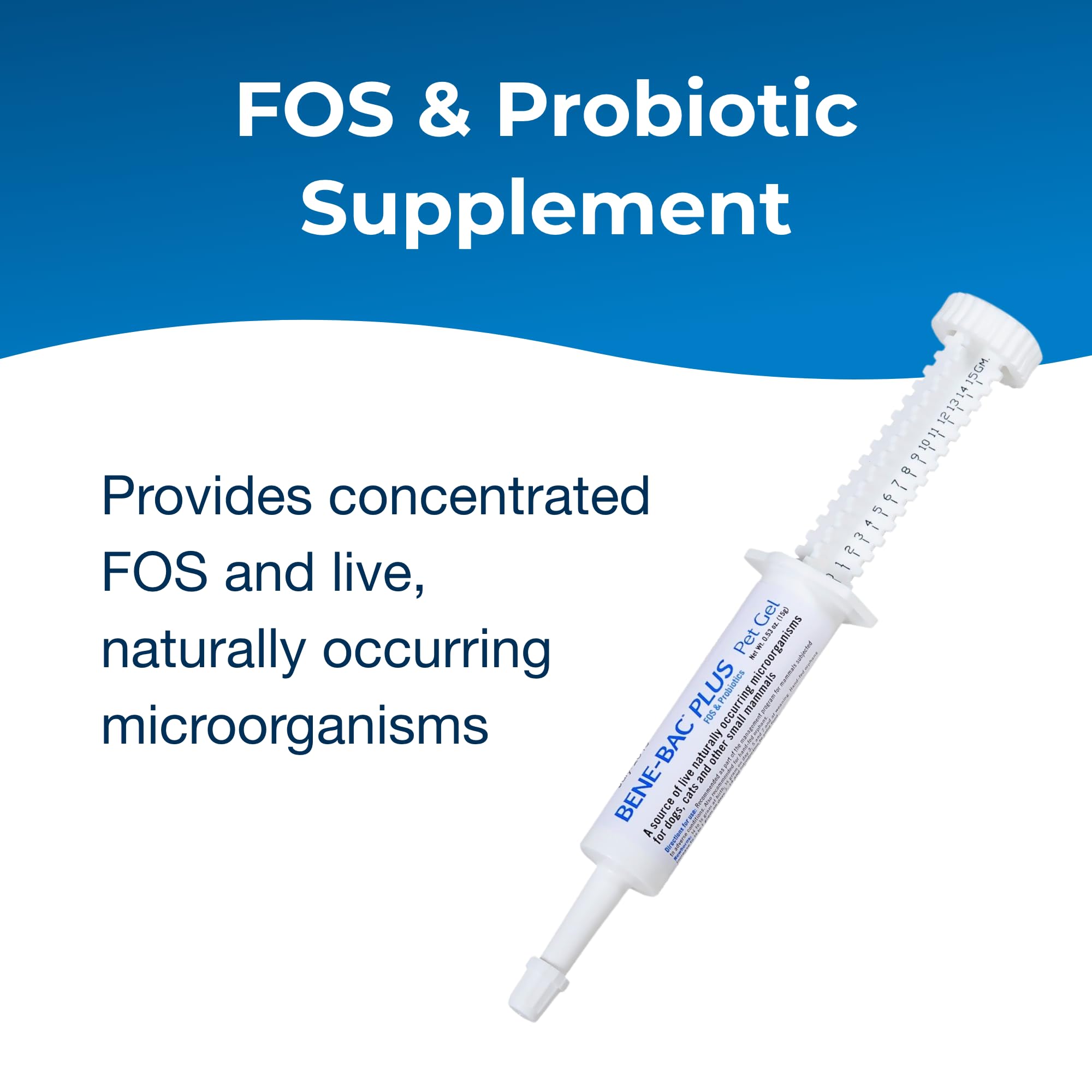PetAg Bene-Bac Plus Pet Gel 15 g syringe being dispensed for quick pet care.