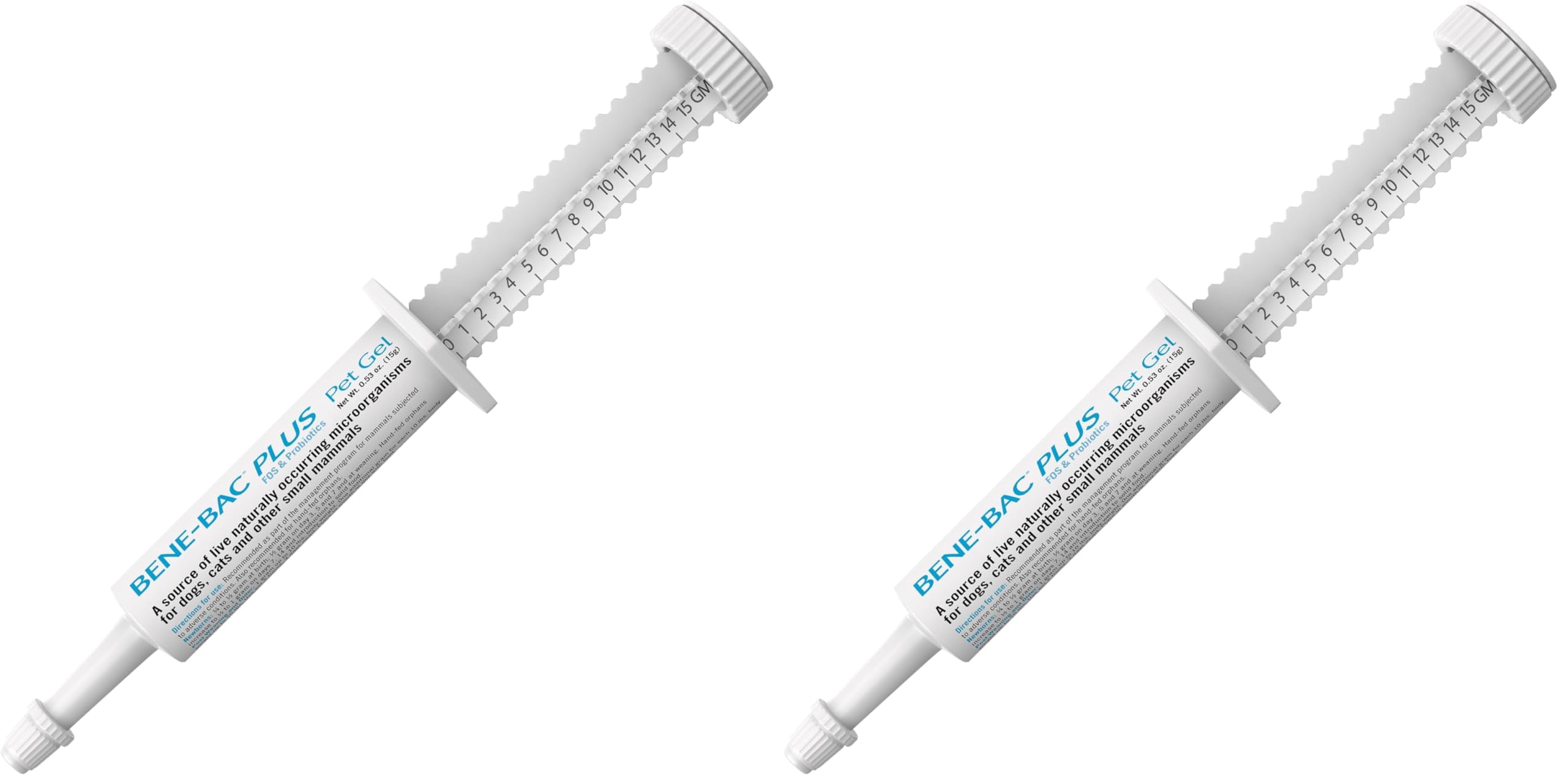 PetAg Bene-Bac Plus Pet Gel 15 g syringe packaging demonstrates convenient dosing for busy households.