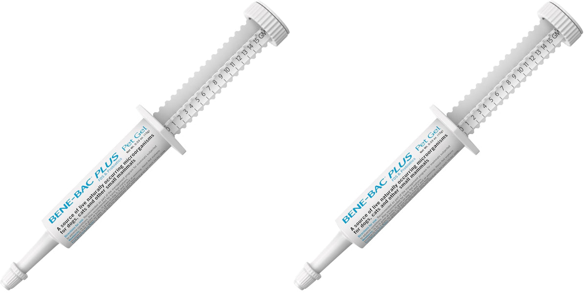 PetAg Bene-Bac Plus Pet Gel 15 g syringe packaging demonstrates convenient dosing for busy households.