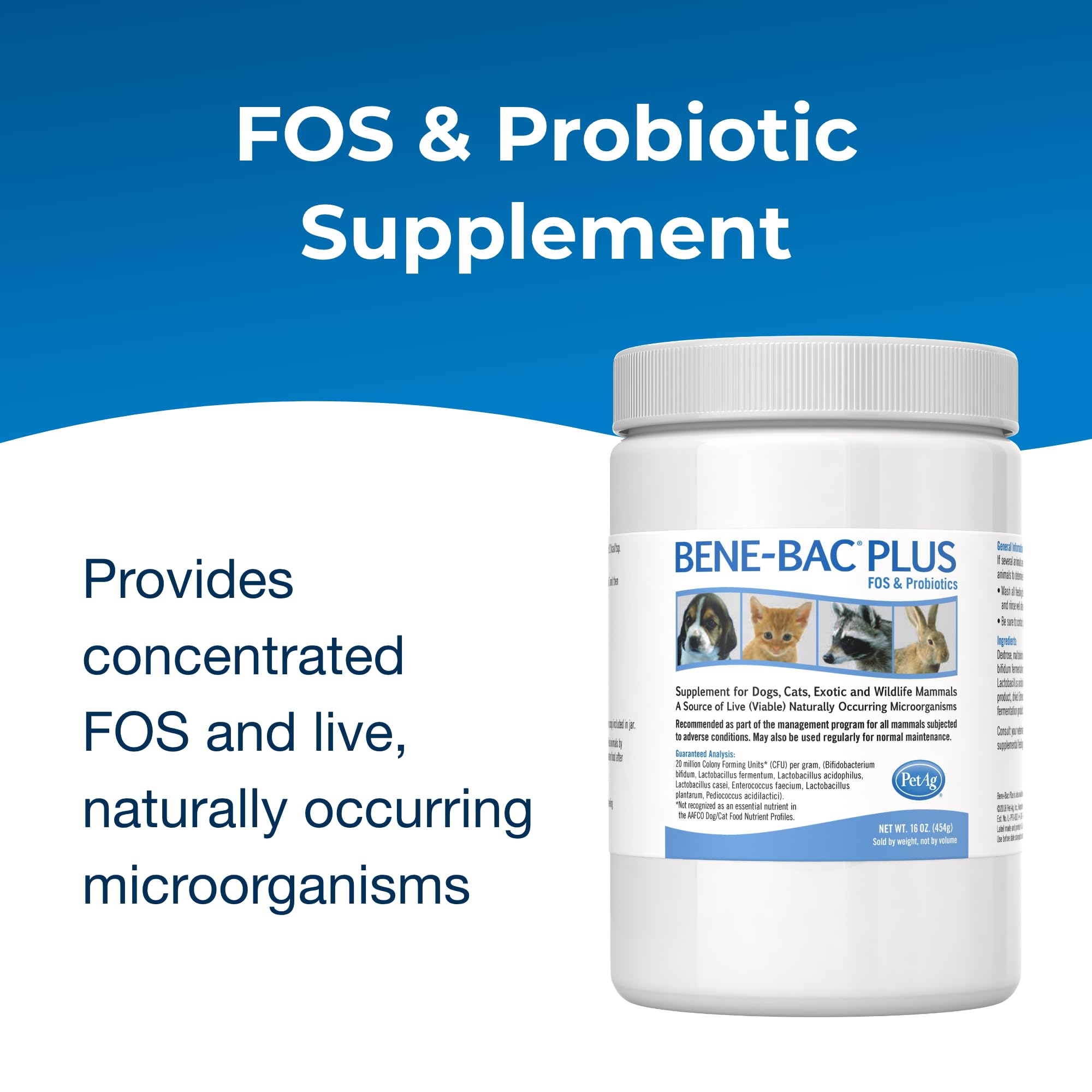 PetAg Bene-Bac Plus with scoop for precise probiotic dosing.
