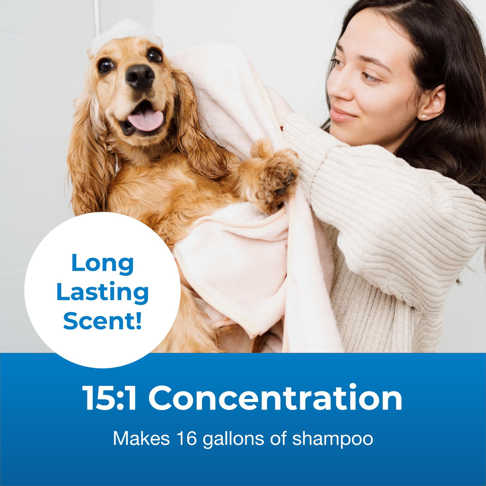 PetAg coat being treated with shampoo stroke during bath session.