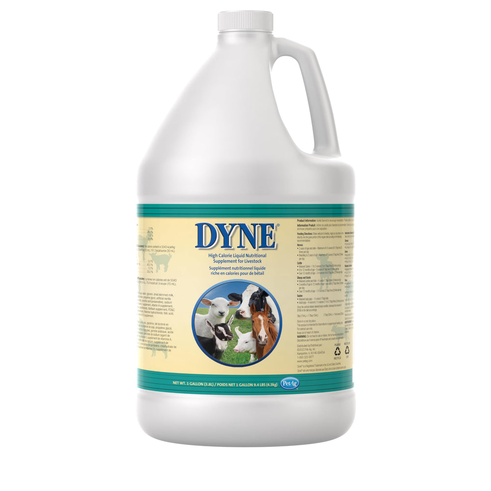 PetAg Dyne bottle pour demonstrates dense energy for livestock support.
