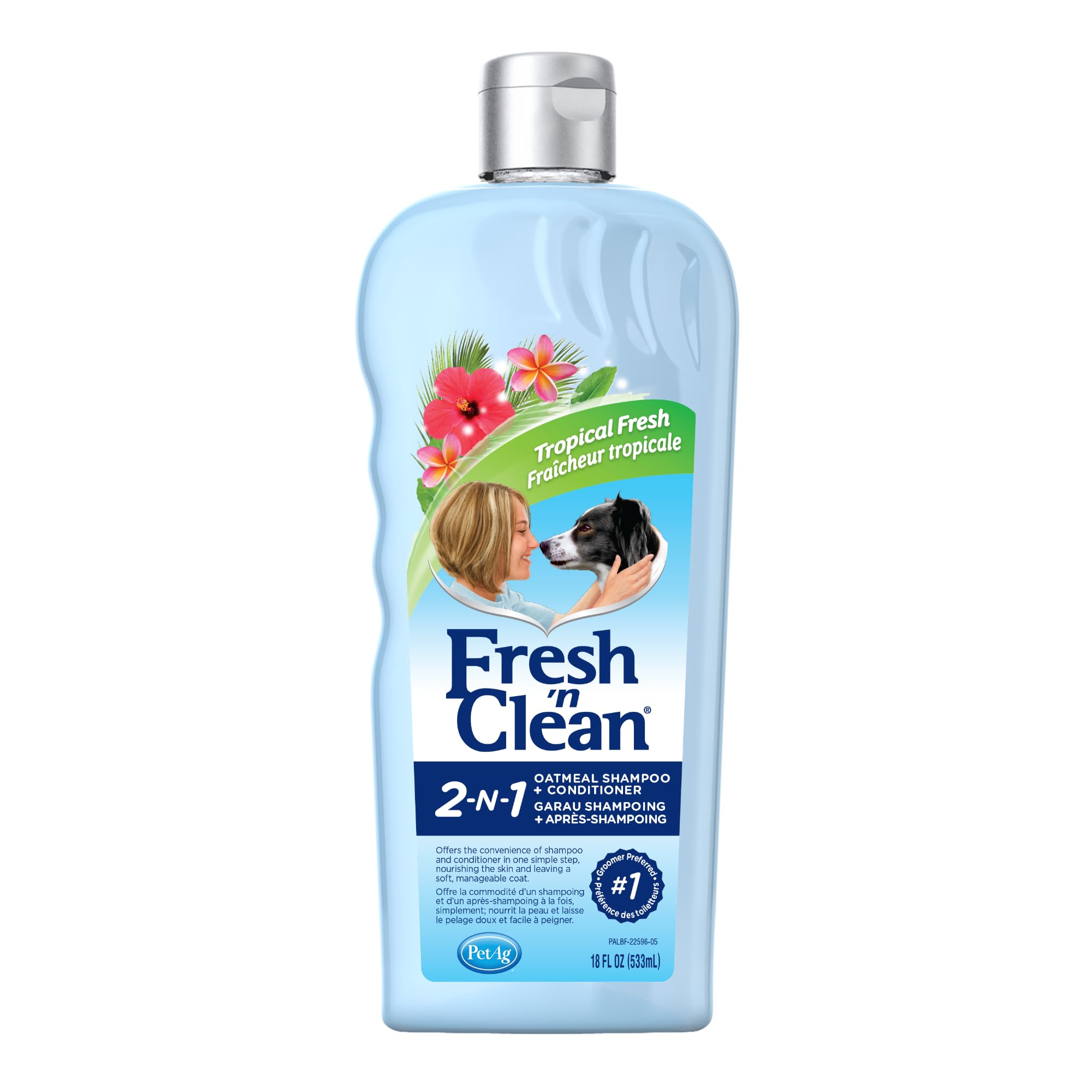 PetAg Fresh ’n Clean 2-N-1 bottle with tropical scent for a soft, manageable coat.